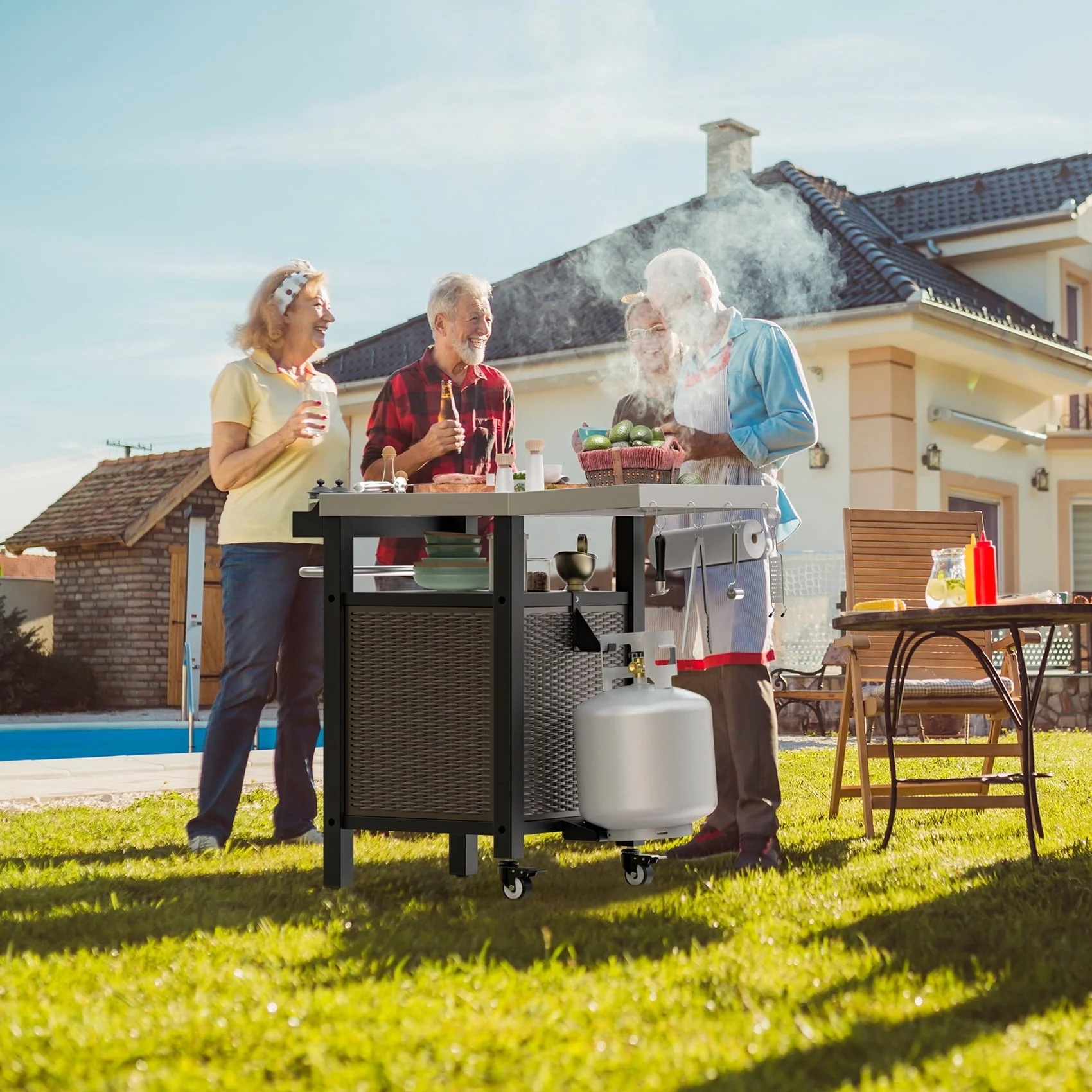Only Fire Outdoor Grill Cart with Storage, Side Shelf & Wheels, Stainless Steel, 35"L×22"W×36"H - Image 4