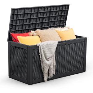Vineego Outdoor All-Weather 100 Gallon Resin Deck Box,Indoor Outdoor Lockable Storage Container, Black