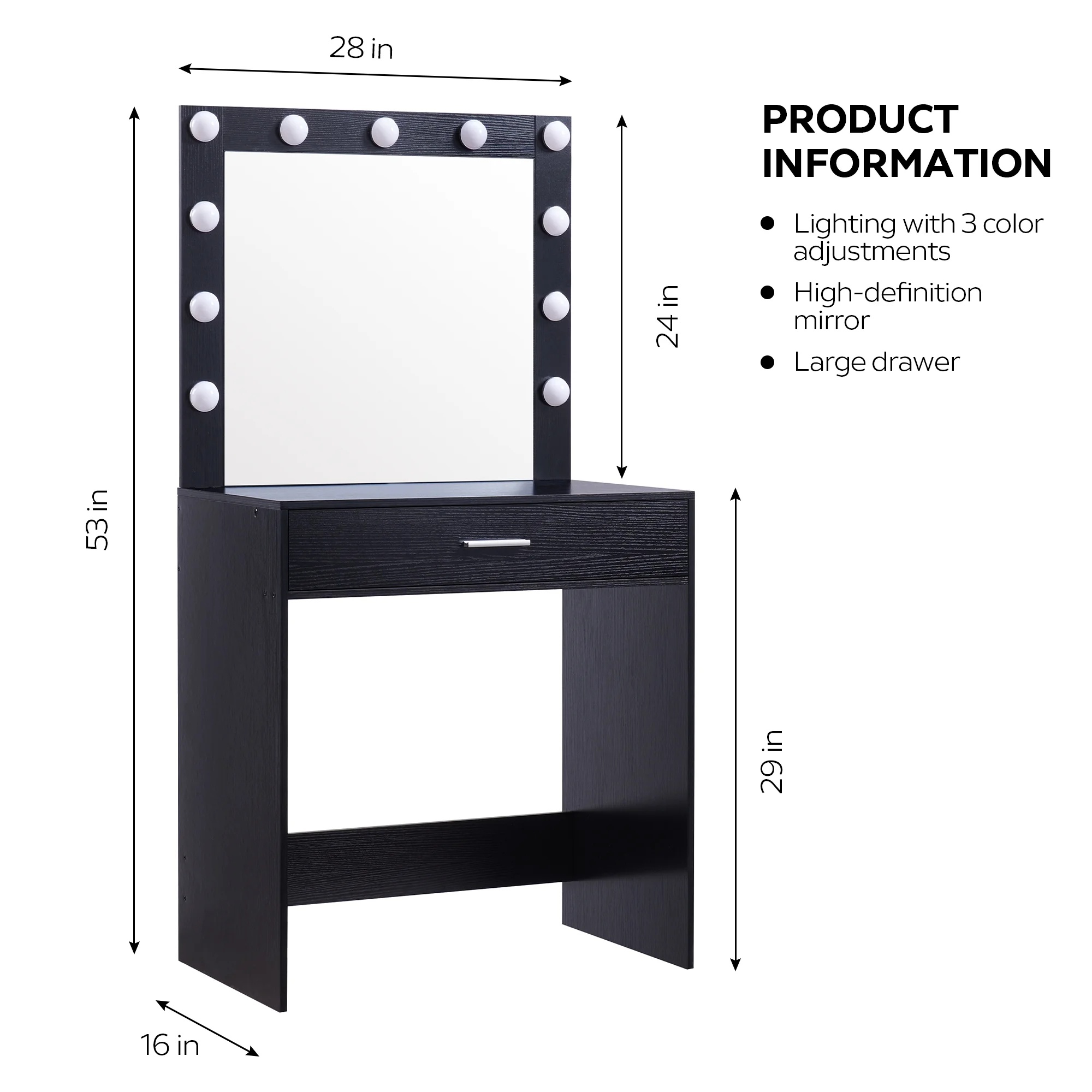 Vanity Desk With Mirror, Makeup Table Desk With Drawer, 3 Lighting Modes Adjustable Brightness Vanity Makeup Table For Small Space Home Living Room - Image 6