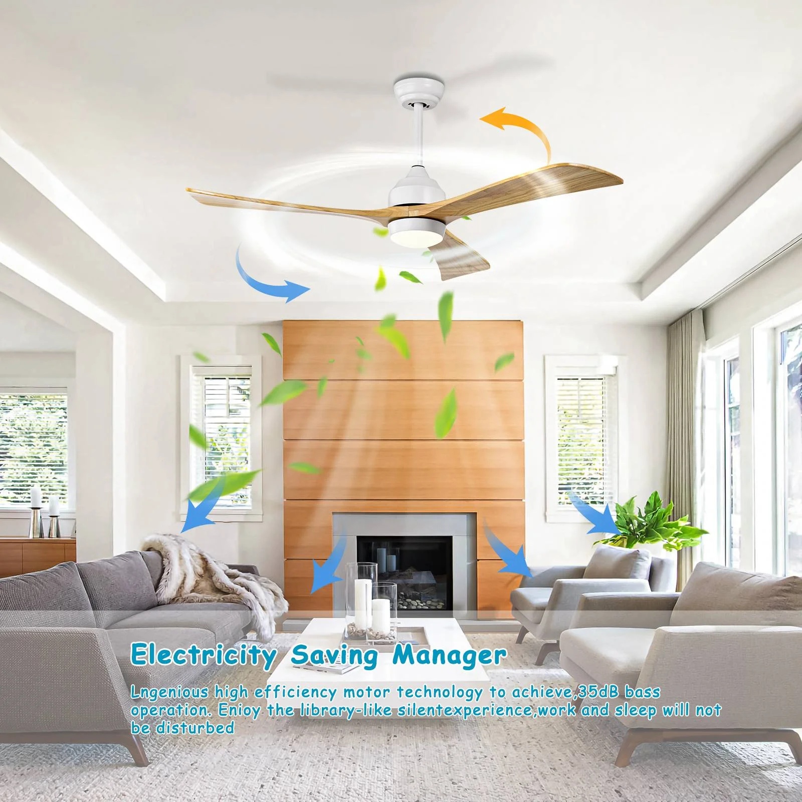 52" Ceiling Fan with Lights Remote Control,Quiet DC Motor 3 Blade Ceiling Fans 6 Speed Levels,Reversible Ceiling Fan, for Patio Living Room, Bedroom, Office,Indoor.(Matte Black +Black Walnut ) - Image 10