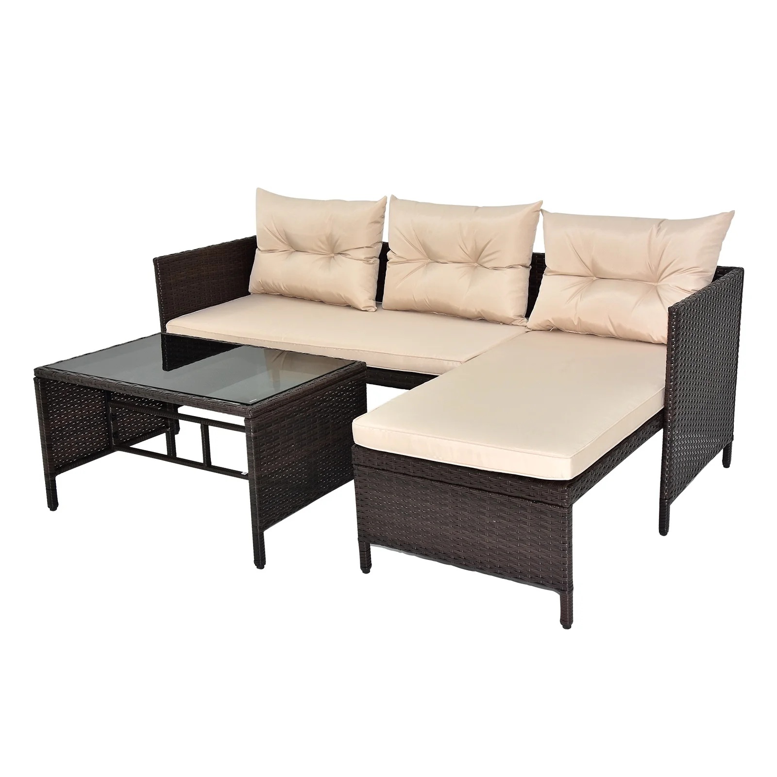 Outdoor Patio Furniture Set of 3, Rattan Wicker Outdoor Swivel Glider Rocker w/Table and Cushions, Brown - Image 13