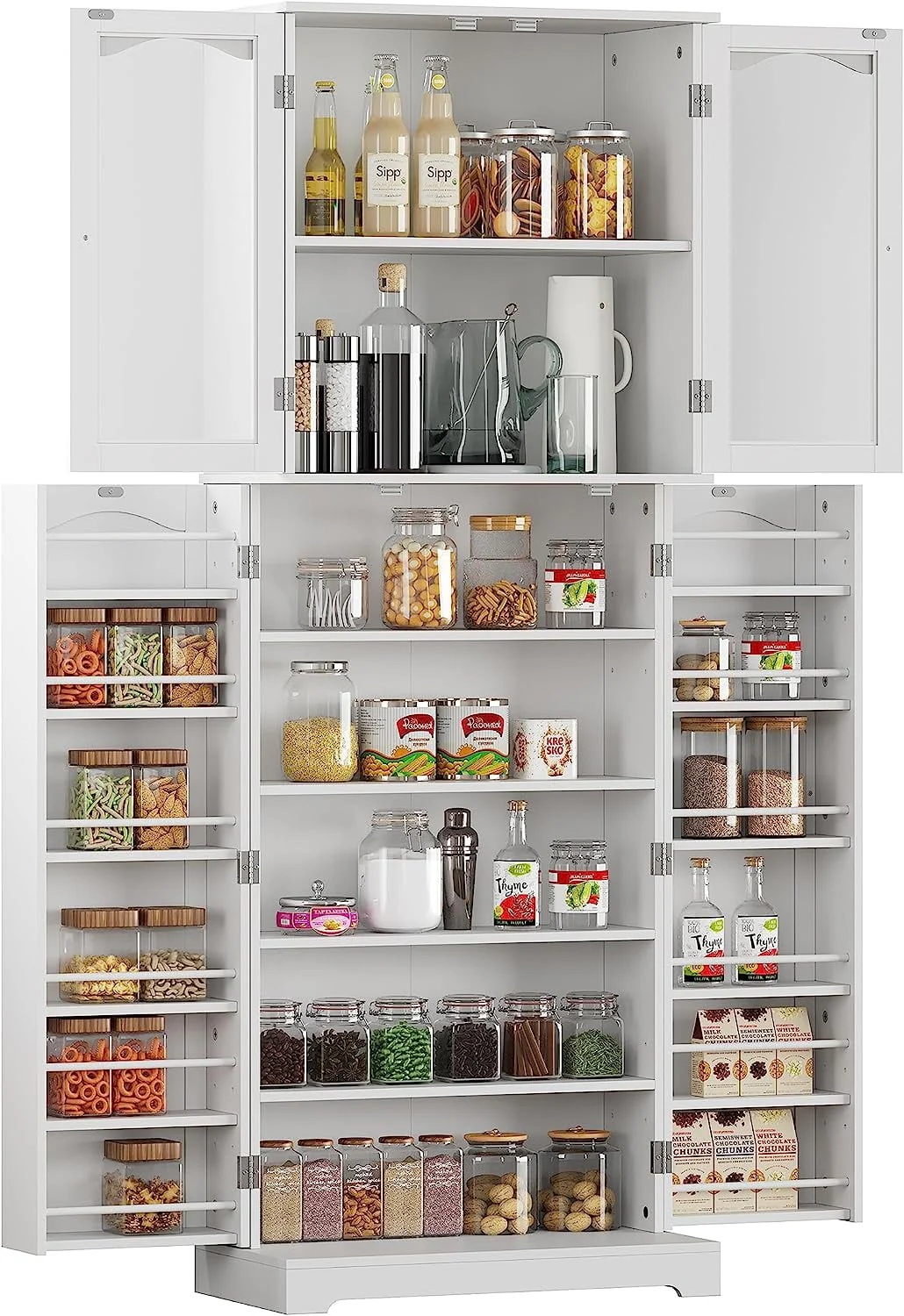 HOMEFORT 64" Kitchen Pantry Cabinet, Modern Tall Cabinet with MDF board and Adjustable Shelves, Freestanding Utility Storage Cabinet Cupboard for Kitchen, Living Room, Dining Room, White - Image 9
