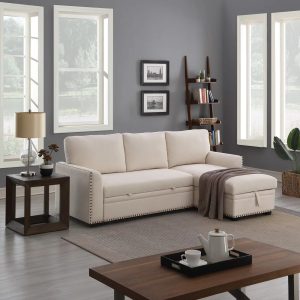 Morden Fort Velvet Reversible Sectional Convertible L-Shape Sofa Sleeper with Storage