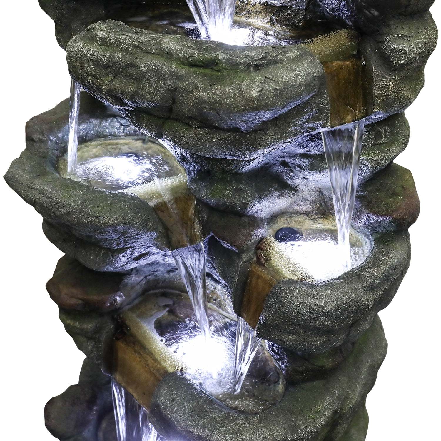 51" H Outdoor Water Fountain - 7-Tiers Rock Waterfall Fountain with LED Lights for Home Garden Decor - Image 12