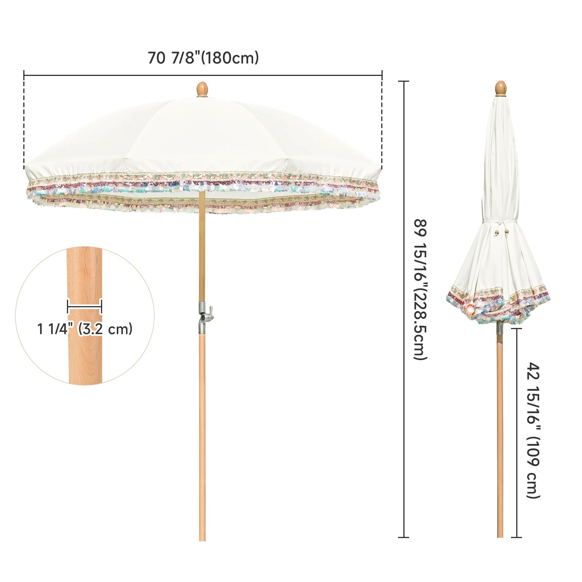 LAGarden 6 Ft Fringe Patio Umbrella with Tassel Jazz Age Wood UPF50+ for Outdoor, Beige with gold tassel,Model: JZ6-01 - Image 26