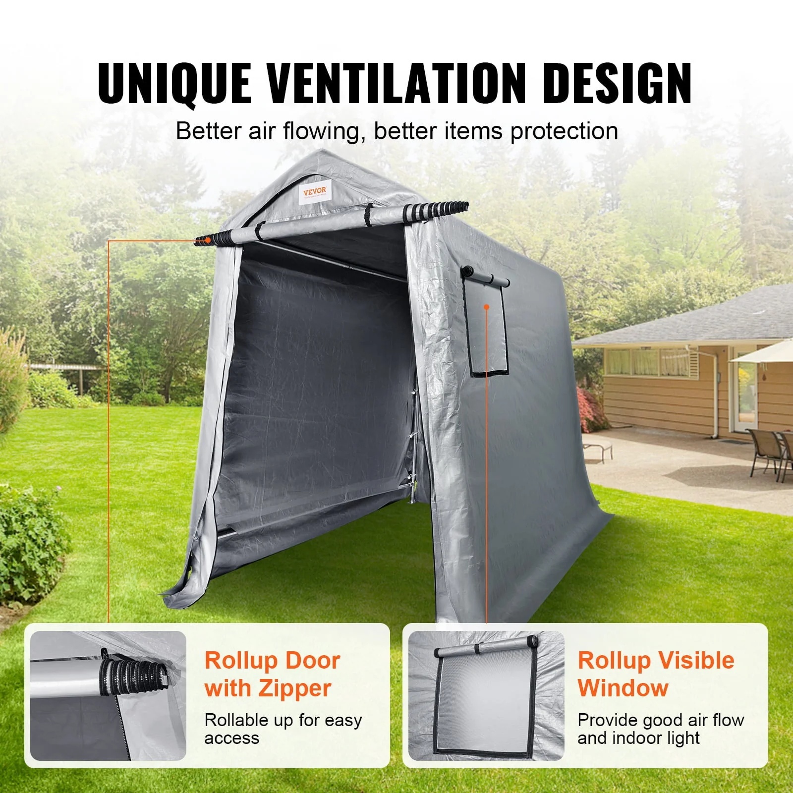 BENTISM Portable Shed Outdoor Storage Shelter, 6x8x7 ft Heavy Duty Instant Waterproof Storage Tent Sheds with Roll-up Zipper Door and Ventilated Windows - Image 6