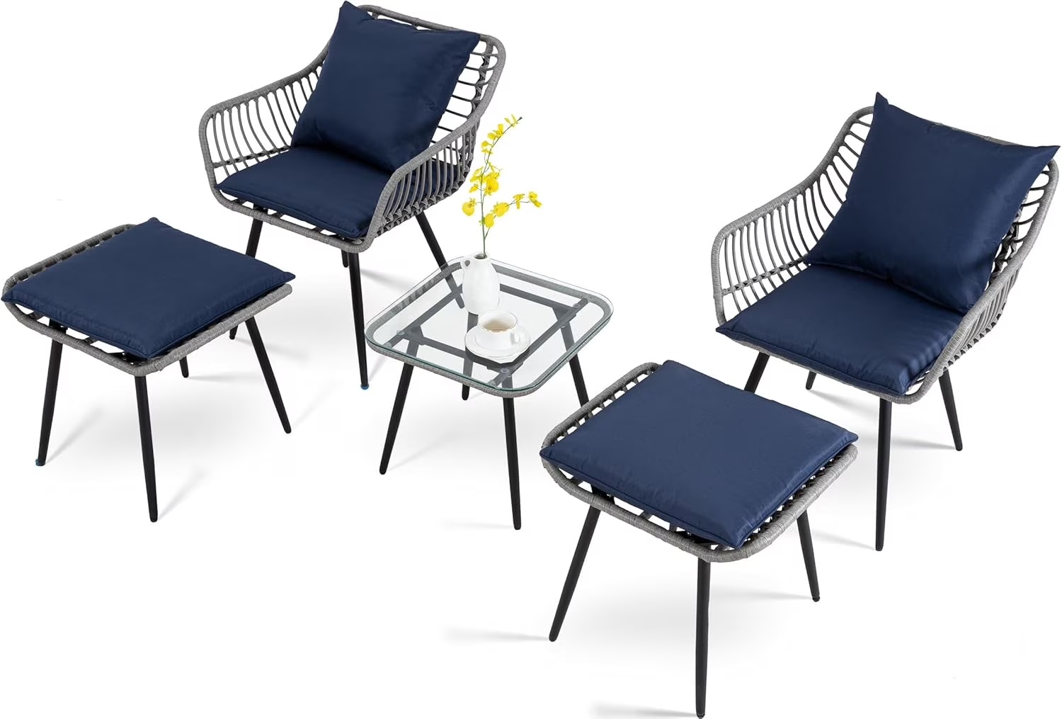 FHFO 3 Piece Patio Bistro Set, Outdoor Wicker Apartment Balcony Furniture Sets, Rattan Table and Chairs Set of 2 for Porch Backyard Lawn Poolside Deck, Beige - Image 5