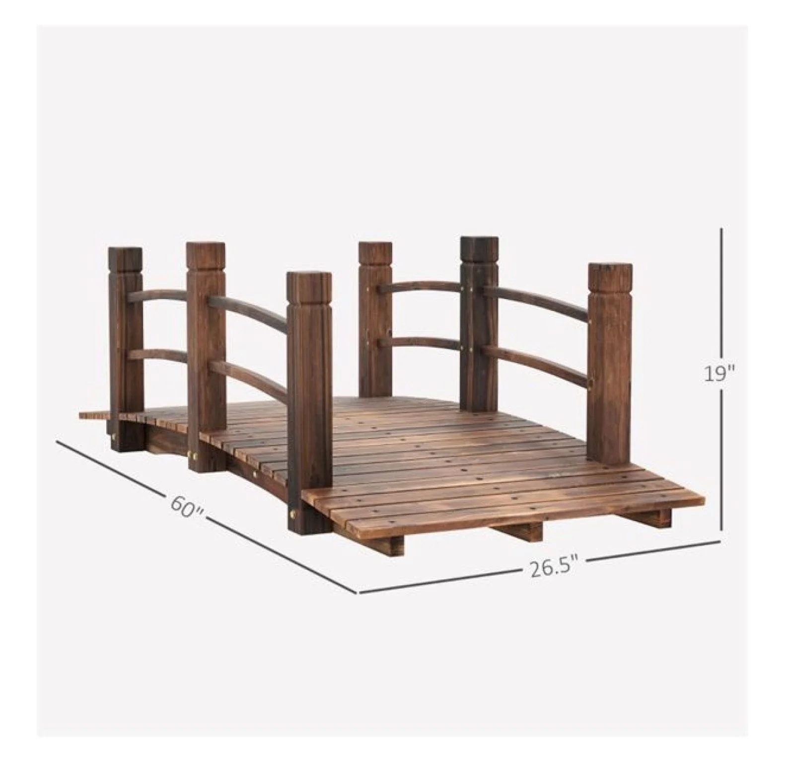 Wooden Garden Bridge Arc Footbridge 5ft - Stained Fir Wood Outdoor Decorative Bridge - Landscape Pathway Bridge with Rails - Garden Pond Bridge - Image 2