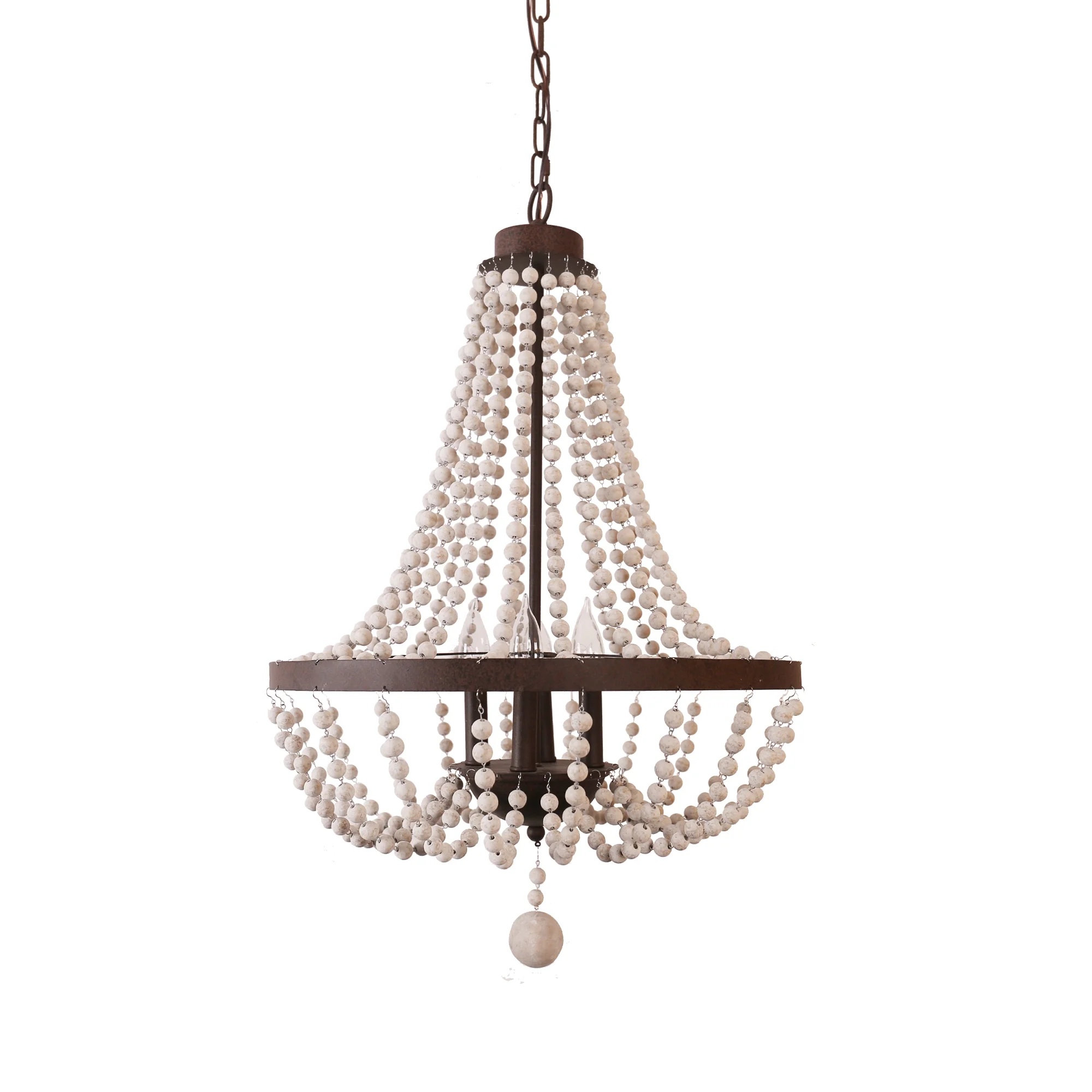 Oaks Aura 4-Light Farmhouse Wood Beaded Chandelier Adjustable Height Black Finish Boho Pendant Lighting - Image 15