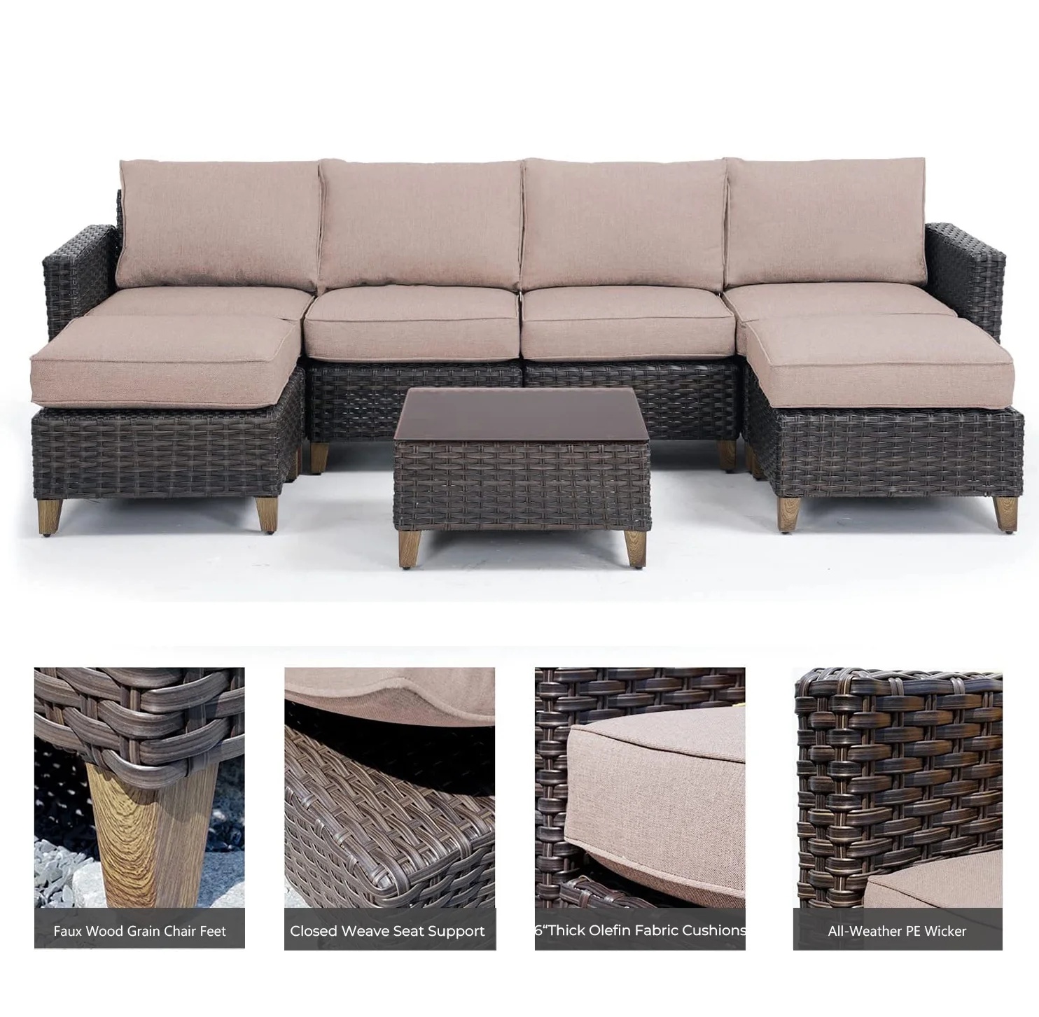 Grand Patio Outdoor Furniture, Patio Wicker Sectional Sofa Modular Furniture Set, Left Arm Sofa, Beige - Image 6