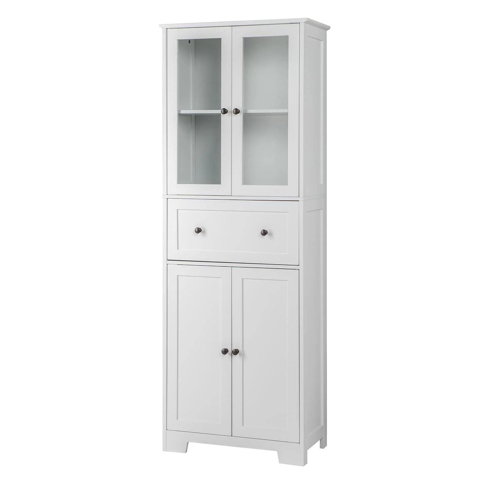 Ktaxon 64" Tall Bathroom Storage Cabinet Organizer, Freestanding Kitchen Pantry Cabinet Line Tower with 2 Glass Doors, Large Drawer & 4 Adjustable Shelves for Dining Room Living Room Home Office,White - Image 20