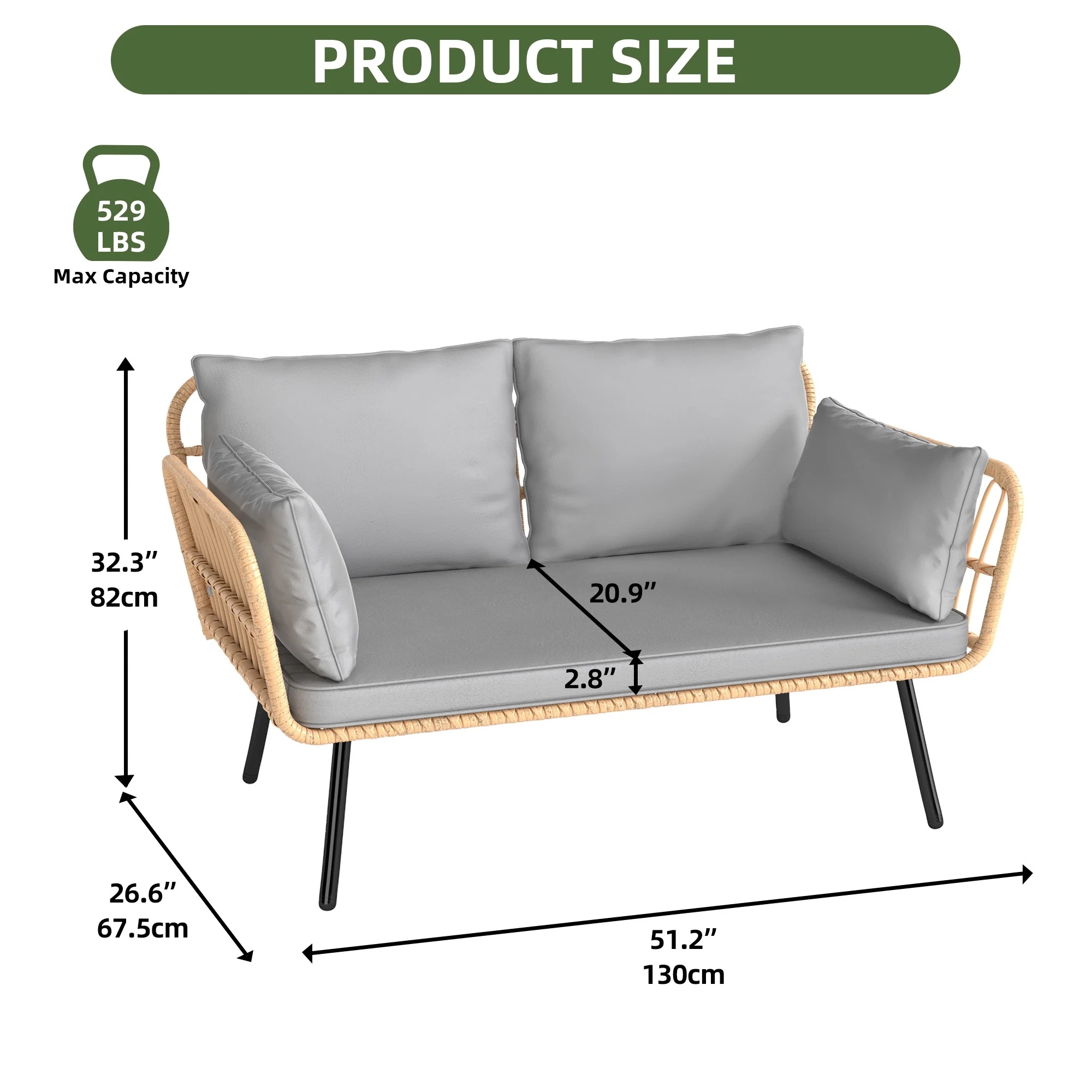 Uforic Outdoor Wicker Loveseat with Cushions and Rattan Side Table, All-Weather 2 Pieces Bistro Patio Conversation Furniture Set -Beige - Image 37