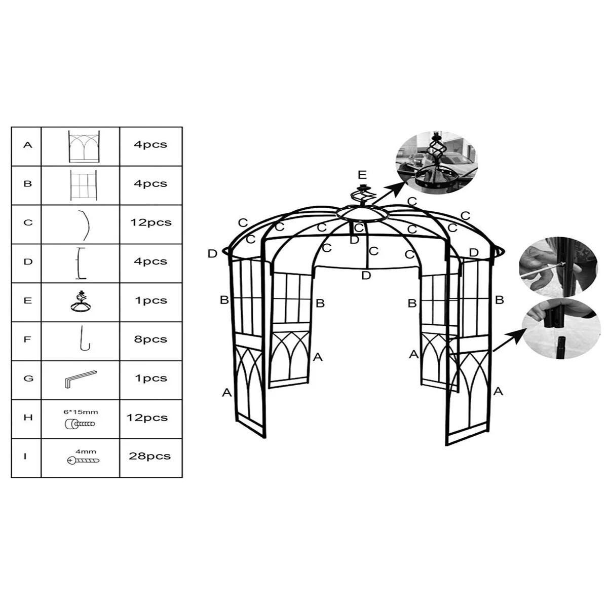 Danolapsi 8.8 FT Elegant Birdcage Shape Garden Arch, Sturdy Steel Wedding Arbor for Outdoor Ceremony, Romantic Pavilion for Climbing Plants, Black Metal Pergola for Patio, Backyard, Lawn Decor - Image 4