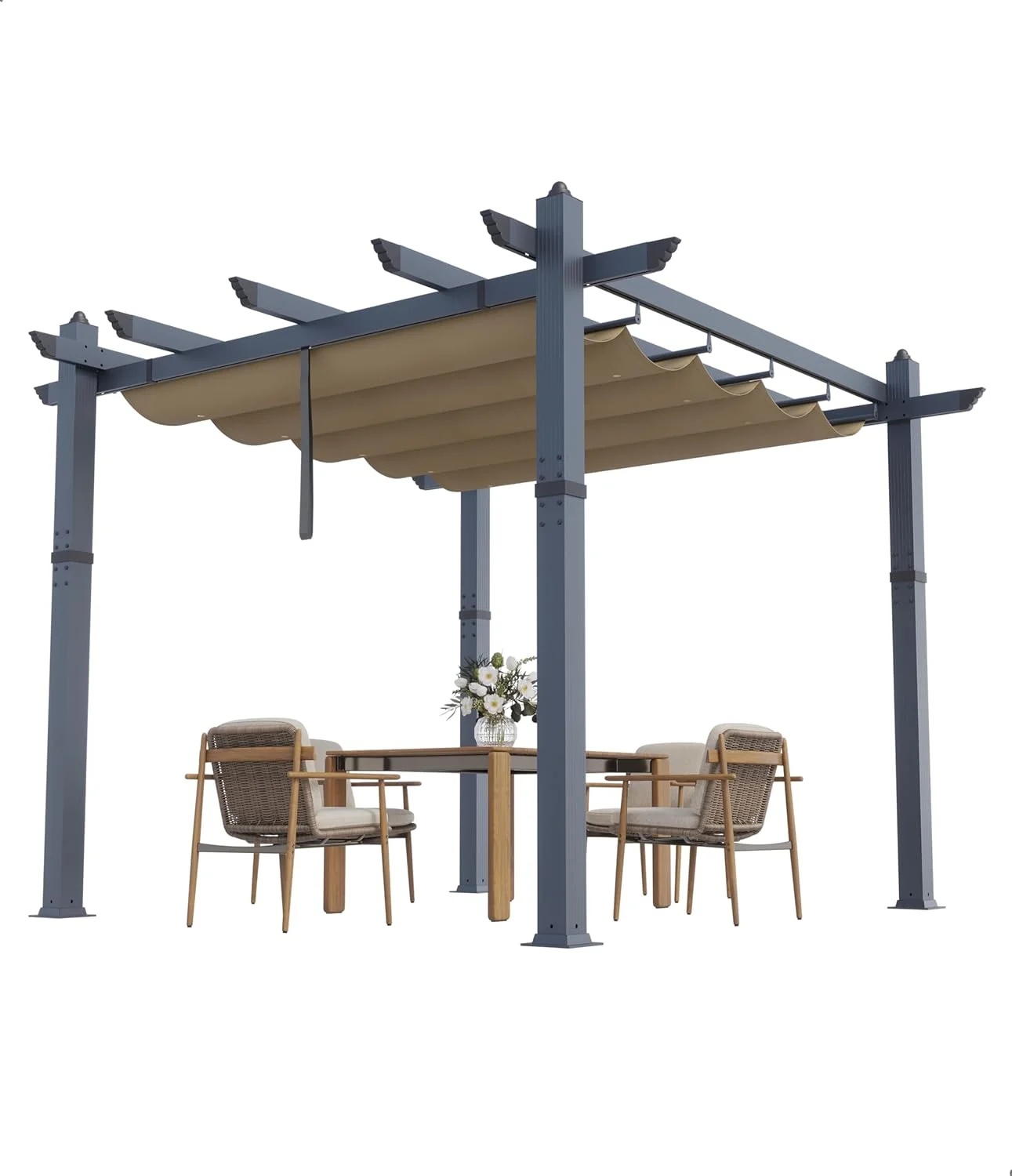 Outdoor Pergola with Adjustable Roof,Modern Metal Patio Aluminum Pergola,Reinforced Frame Outdoor Shelter with Sun Shade Canopy,Shade Cover for Garden,Backyard and Deck - Image 12
