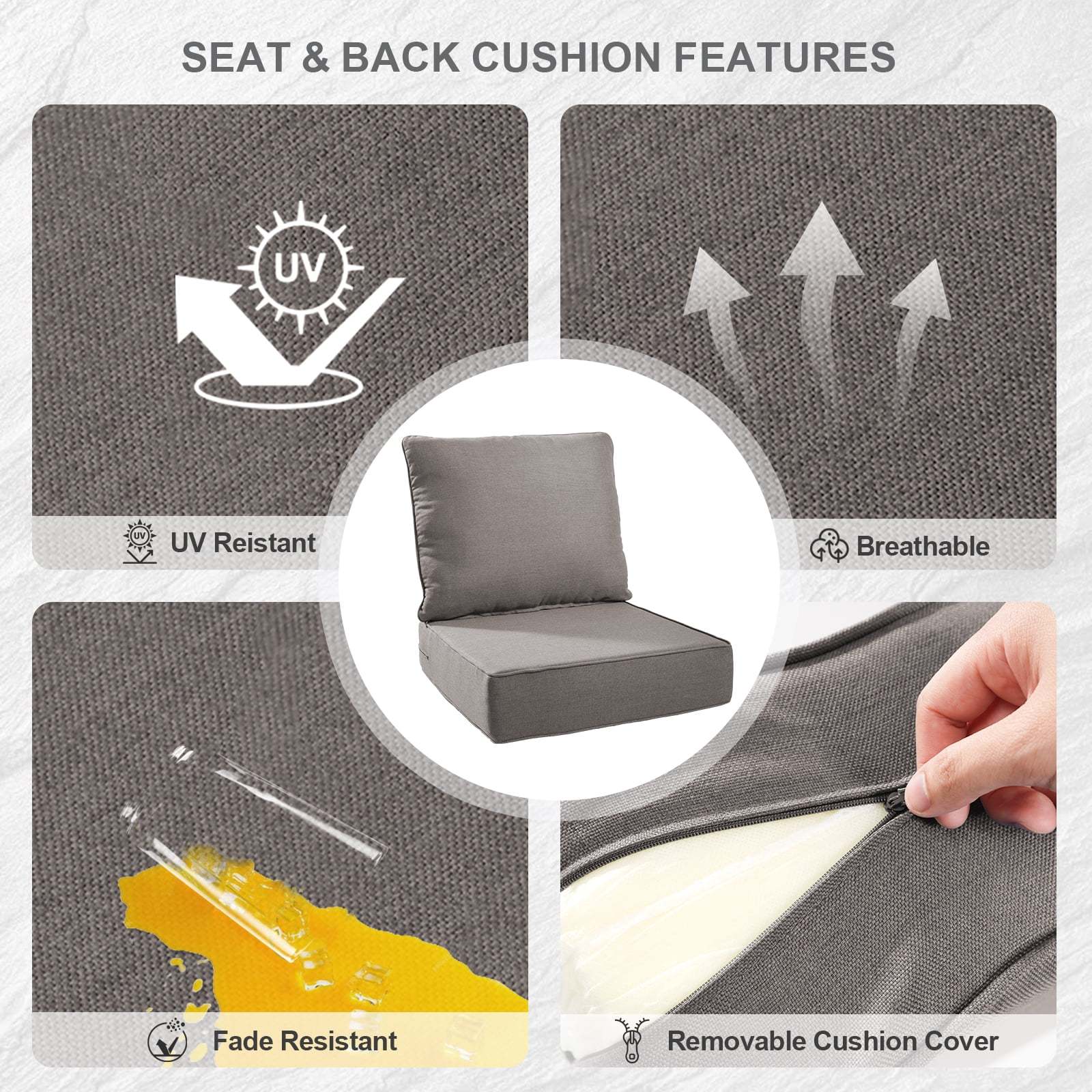 Terraloom 6 Inch Outdoor Cushions 24x24" - Water Resistant 2 Set Deep Seating Patio Chair Back&Seat Cushion for Wicker Rocking Swivel Chairs Loveseat Couch Sectional Sofa in Beige - Image 41