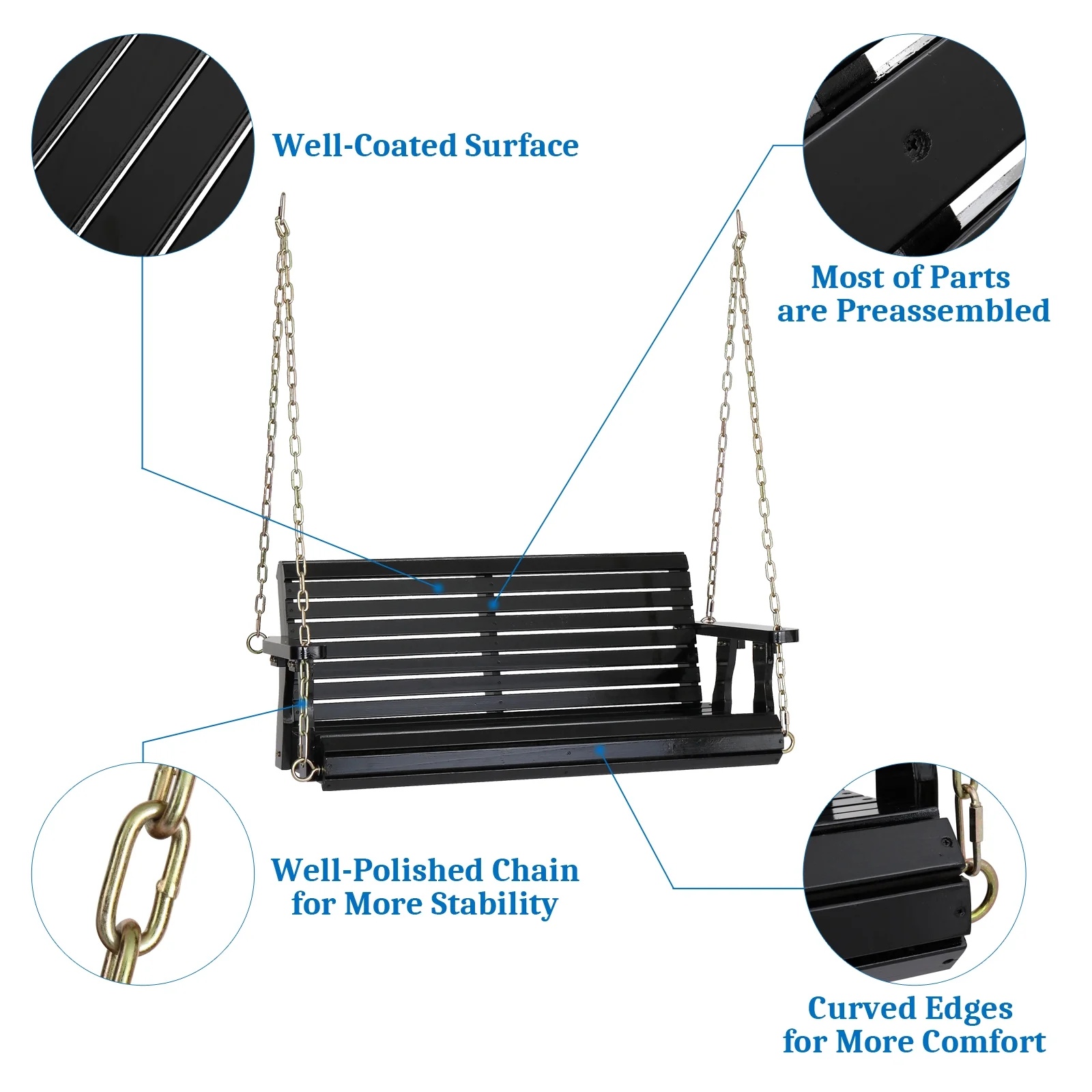 Ktaxon Patio Wooden Porch Swing for Courtyard & Garden, Heavy Duty 880 LBS Swing Chair Bench with Hanging Chains for Outdoors (White, 4 FT) - Image 15