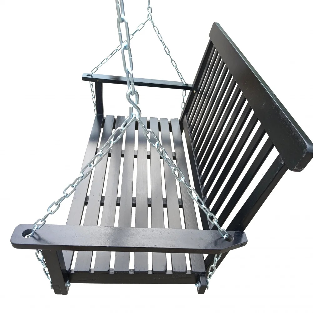 Front Porch Swing with Armrests,Wood Swing Bench with Hanging Chains for Outdoor Patio Garden Yard,800 LBS Weight Capacity,Easy to Assemble,Black - Image 5