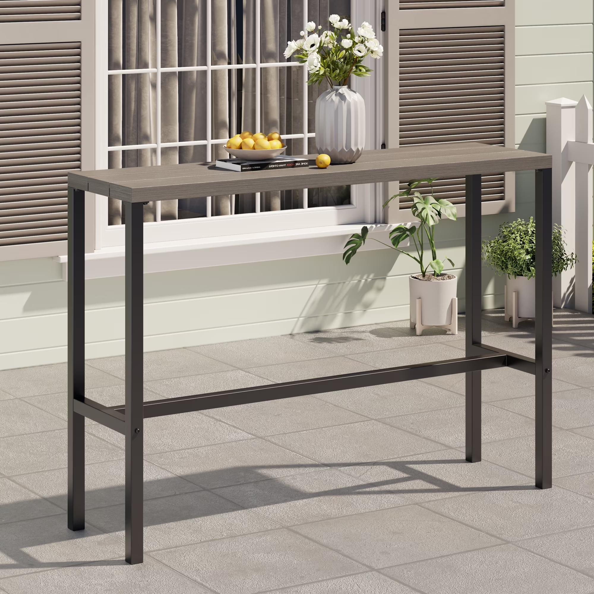 Vicllax Patio Rectangle Bar Table Metal Modern Style for Porch Garden (45.3"Lx13.8"Wx37.4"H) - Image 3