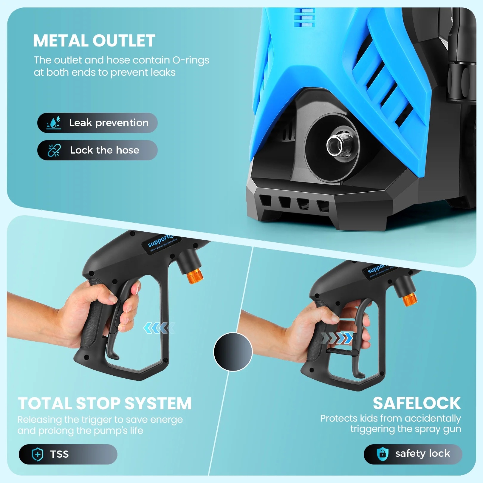 5000 PSI Electric Pressure Washer, 2.8 GPM Power Washer with 33FT Extension Hose, Pressure Adjustable (2500PSI-5000PSI), 4 Quick Connect Nozzles and Foam Cannon for Car/Fence/Driveway/Patio(Blue) - Image 5
