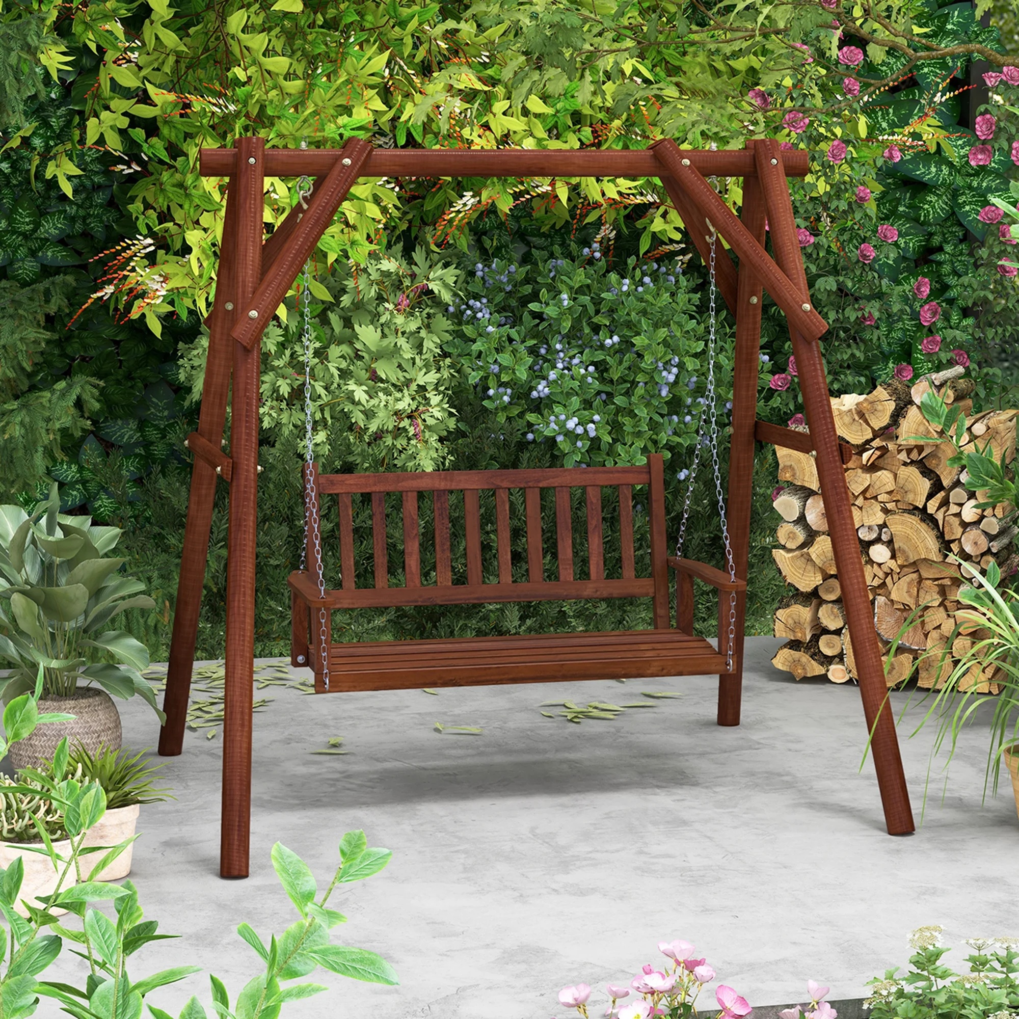 Costway 3-Person Wooden Outdoor Porch Swing Heavy Duty Patio Hanging Bench Chair White - Image 13