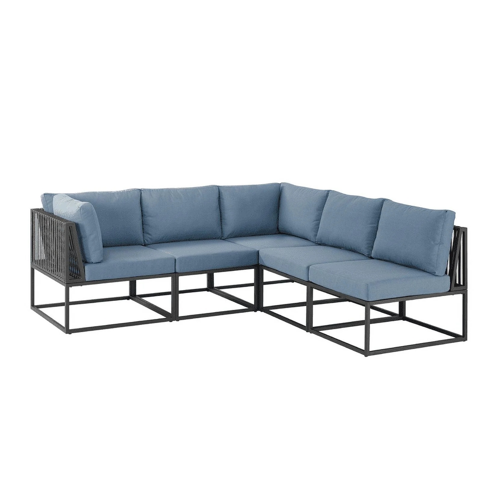 Manor Park 5 Pc Outdoor Patio Sectional Set, Blue/Black Metal Cushion - Image 7