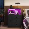 Nightstand with 3 Storage Drawers and Hutch, Black Night Stand with Charging Station End Side Table with 1 Door, Modern Bedside Table for Bedroom - Image 2
