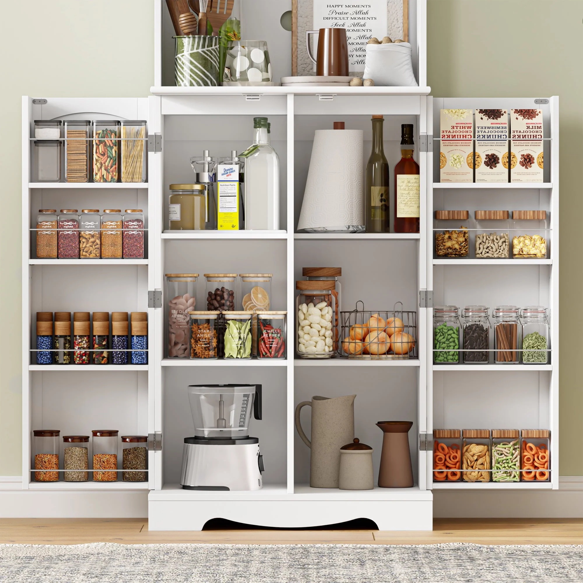 Homfa 71'' 4 Doors Kitchen Pantry Cabinet, Tall Pantry Storage Cabinet with Adjustable Shelves, Microwave Cabinet for Dining Room, White - Image 4