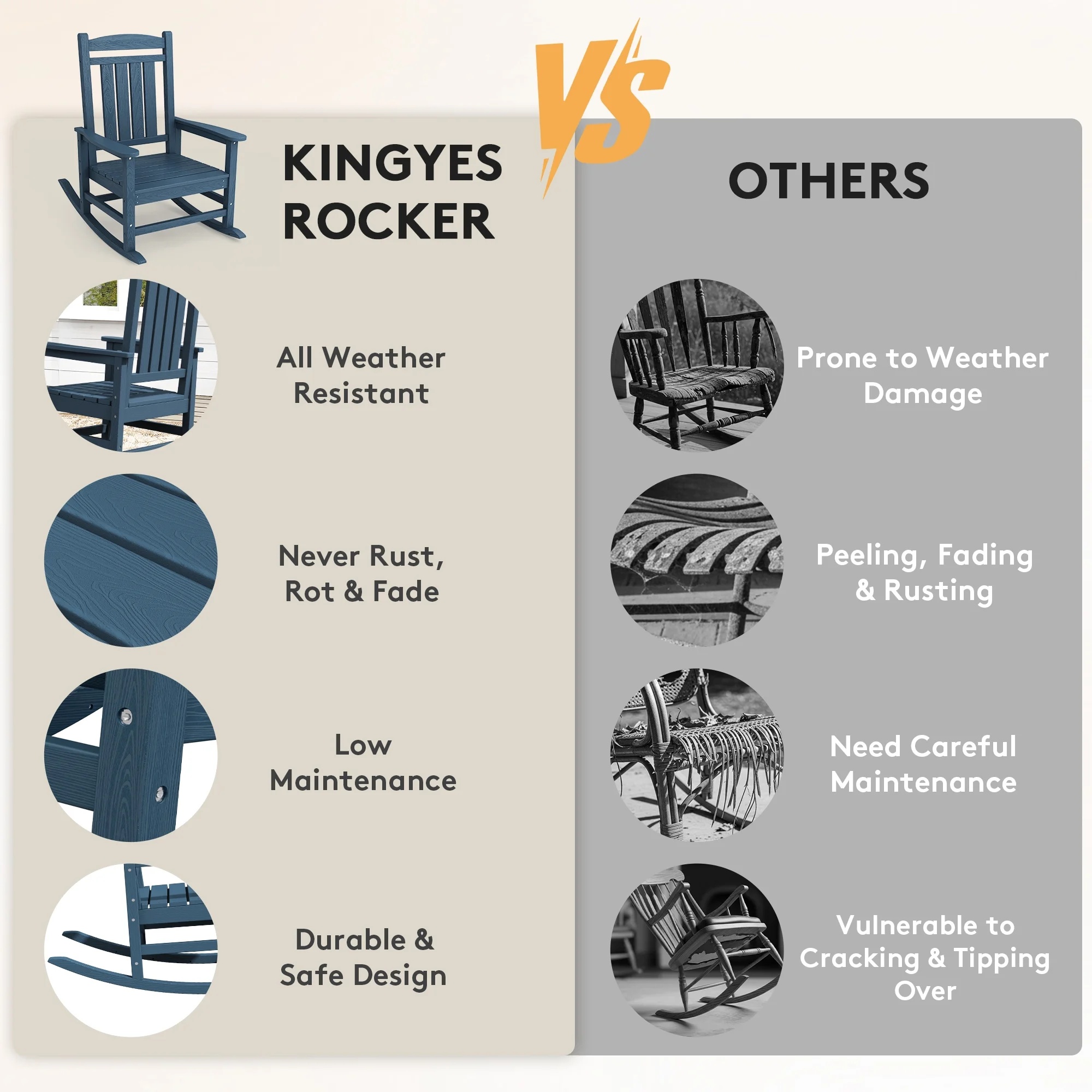 KINGYES HDPE Outdoor Rocking Chairs Set of 2,HDPE Patio Rocker for Porch,Black - Image 43