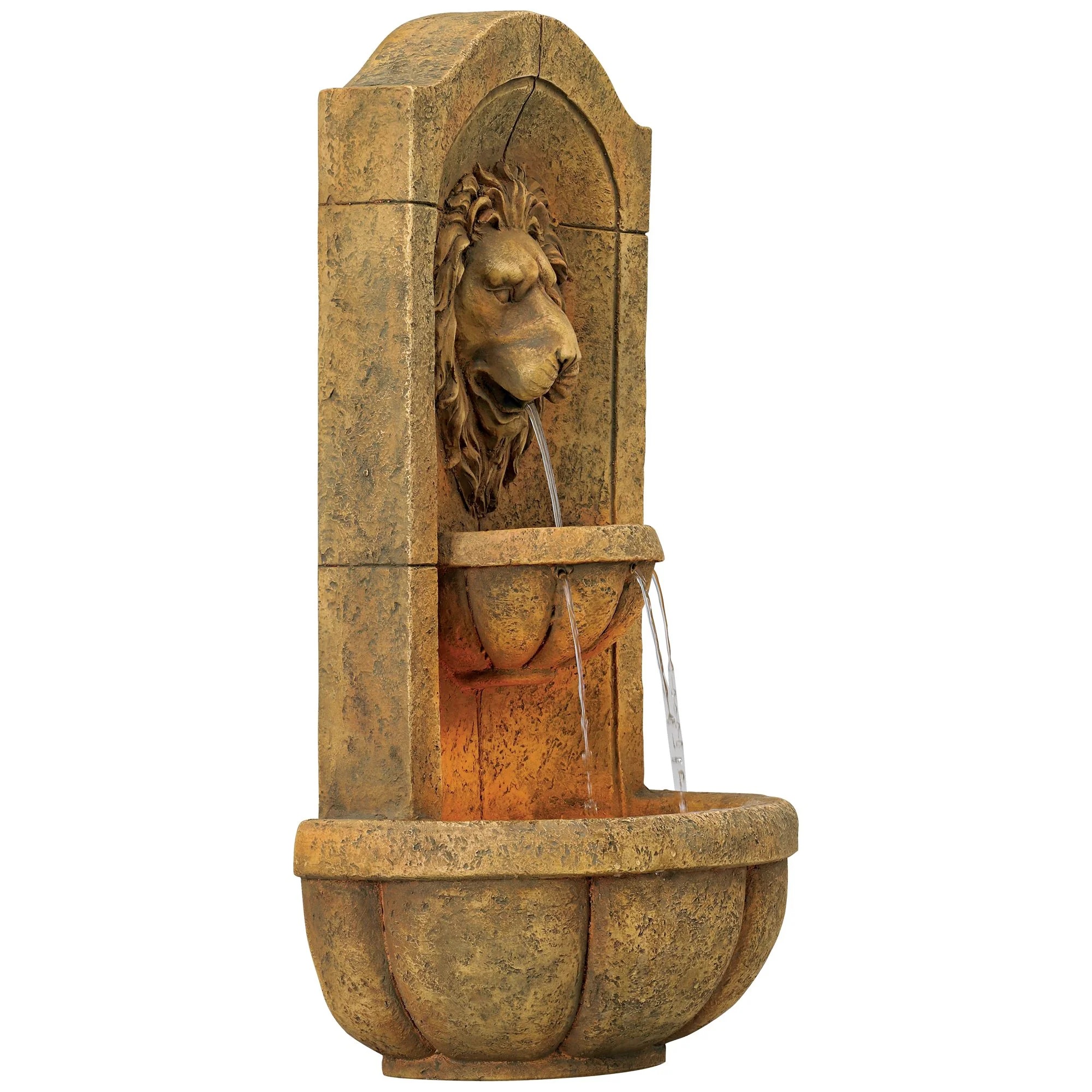 Royal Lion Head 29 1/2" High Large Italian Indoor Outdoor Decor Faux Stone Wall Fountain with Light LED Garden - Image 8