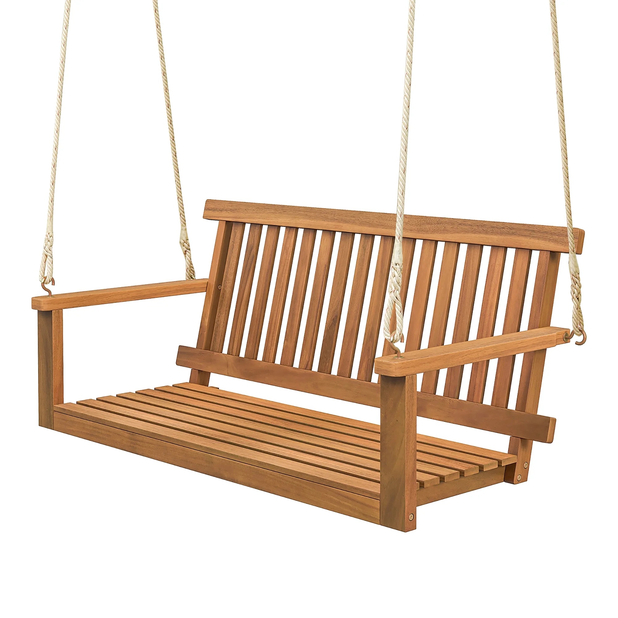 Gymax 2-Person Acacia Wood Outdoor Porch Swing Patio Hanging Bench Chair Natural - Image 2