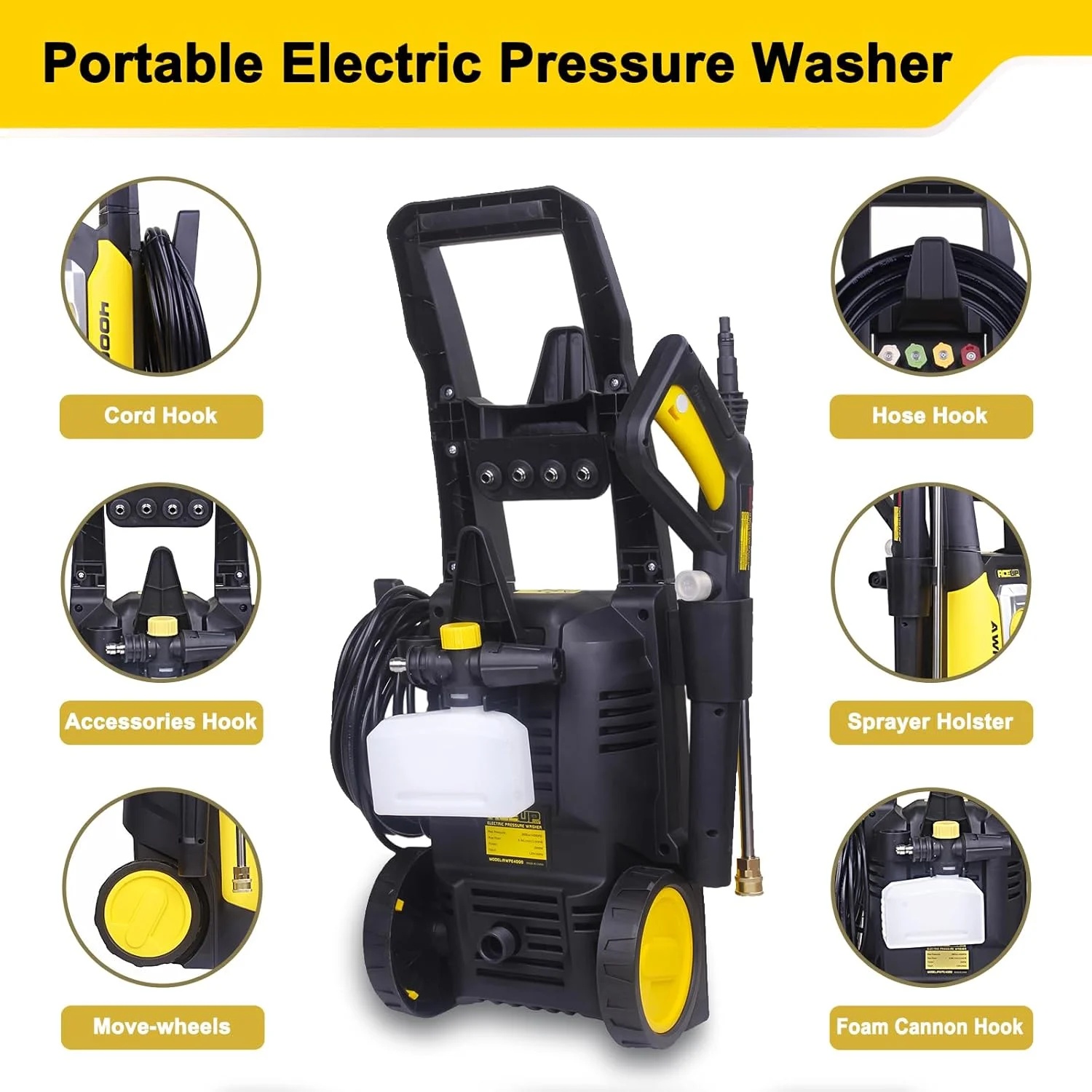 Aceup Energy 4000 PSI 2.6GPM Portable Electric Pressure Washer for Cars Fences Patios Driveways, Lightweight - Image 2
