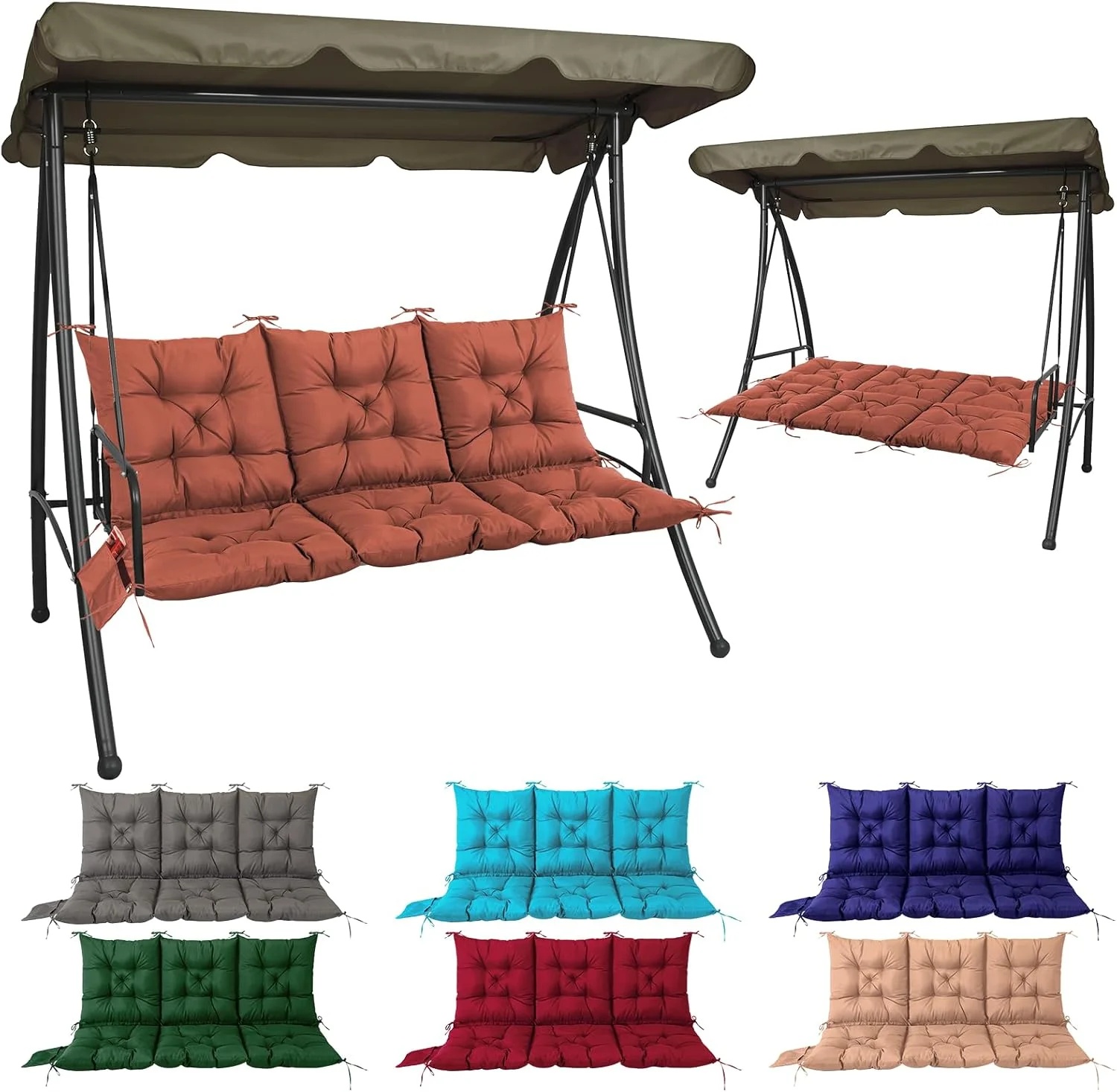 NACATIN 3 Seat Cushion for Outdoor Swing - 60x40 inches, 4" Thick Porch Swing Cushions with Ties and Storage Bag, Waterproof Bench Replacement Cushions for Patio, Outdoor, Backyard and Garden (Khaki) - Image 10