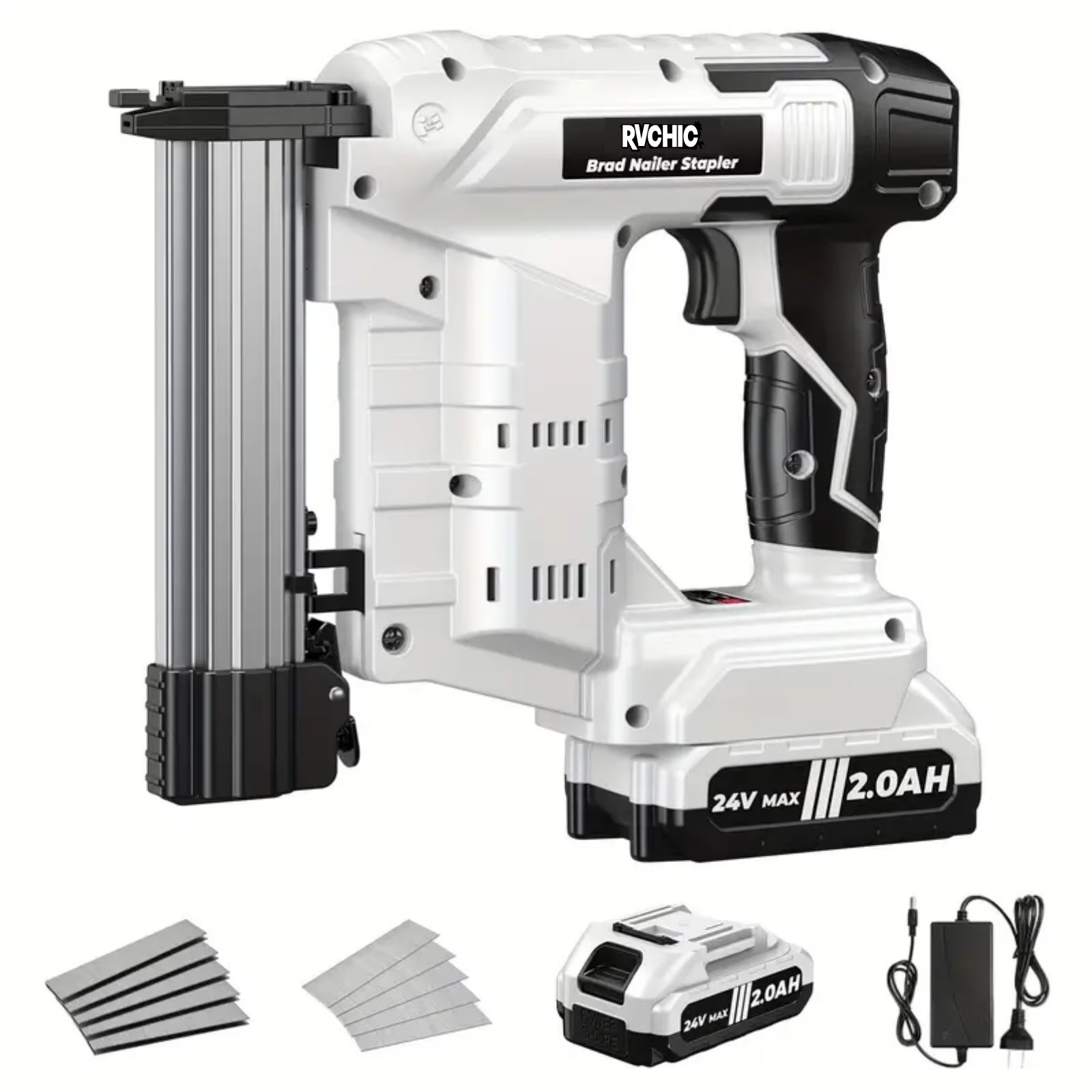 Rvchic 18 Gauge Cordless Brad Nailer,2-in-1 21V Electric Brad Nailer Stapler for Woodworking,Home Improvement,Include 1*2000mAh Battery and 1000pcs Nails