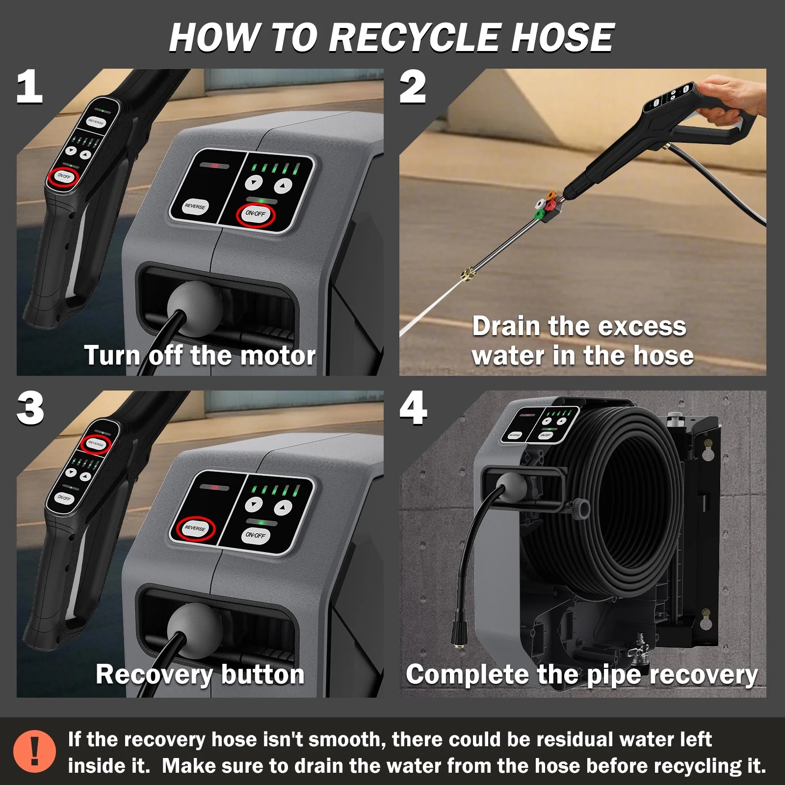 Electric Pressure Washer, 5000 PSI 3.0 GPM Wall Mounted Power Washer, Remote Control with 100 FT Retractable Hose, Foam Cannon, Nozzles for Cars/Garage/Patio, Gray - Image 4