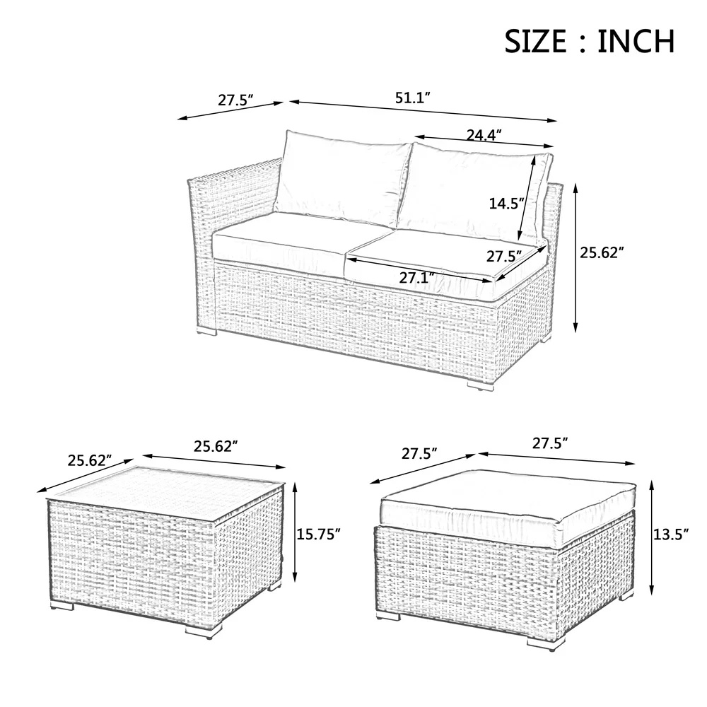 6 Pieces Wicker Patio Furniture Set Outdoor Conversation Set, All Weather PE Rattan Sectional Sofa Couch with Storage Table and Cushions, Beige - Image 23