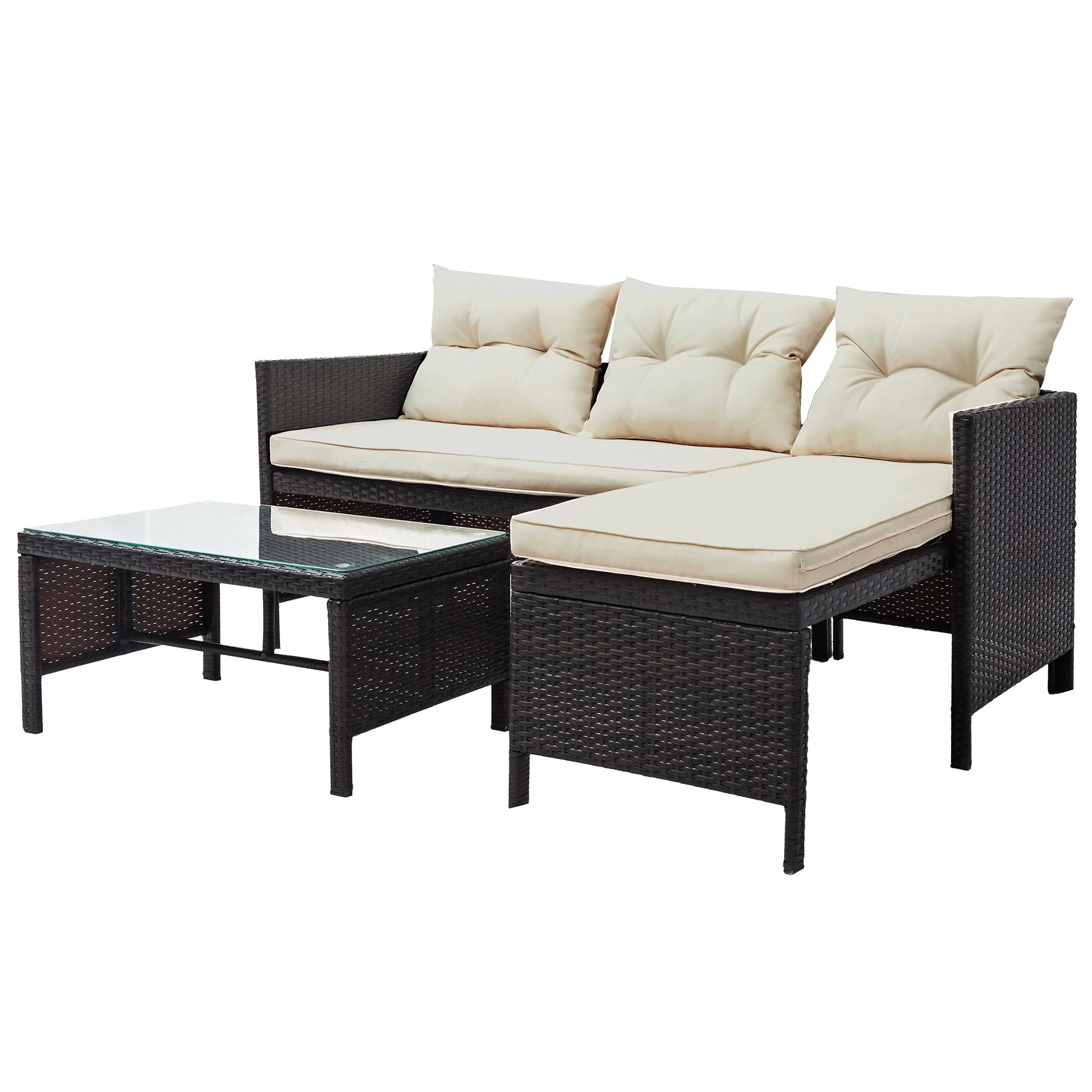 Outdoor Patio Furniture Set of 3, Rattan Wicker Outdoor Swivel Glider Rocker w/Table and Cushions, Brown - Image 25