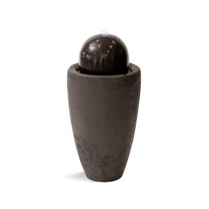XBrand 25.98"H Round Stone Indoor/Outdoor Modern Stone Textured Sphere Water Fountain w/LED Lights, Ball Water Fountain Decor, Garden Sphere Fountain, Patio Fountain, Outdoor Fountain, Brown