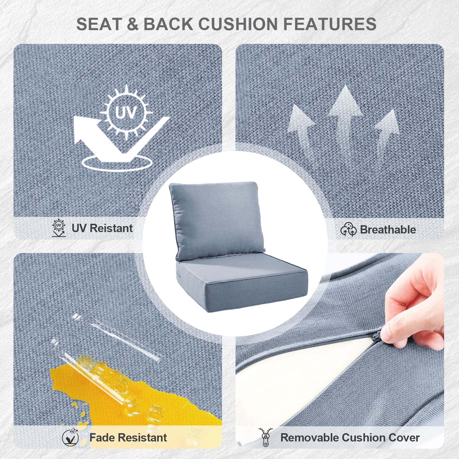 Terraloom 6 Inch Outdoor Cushions 24x24" - Water Resistant 2 Set Deep Seating Patio Chair Back&Seat Cushion for Wicker Rocking Swivel Chairs Loveseat Couch Sectional Sofa in Beige - Image 50