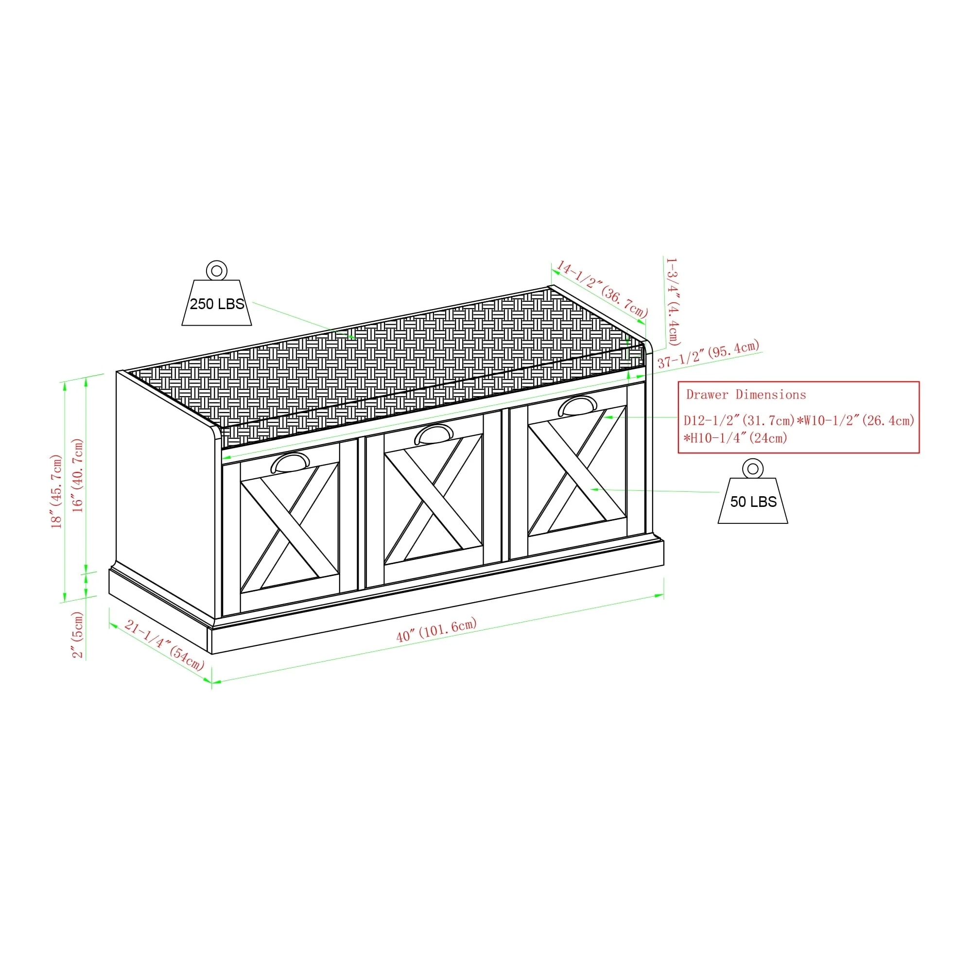 Manor Park Modern Farmhouse 3 Drawer Storage Bench, Grey Wash - Image 11