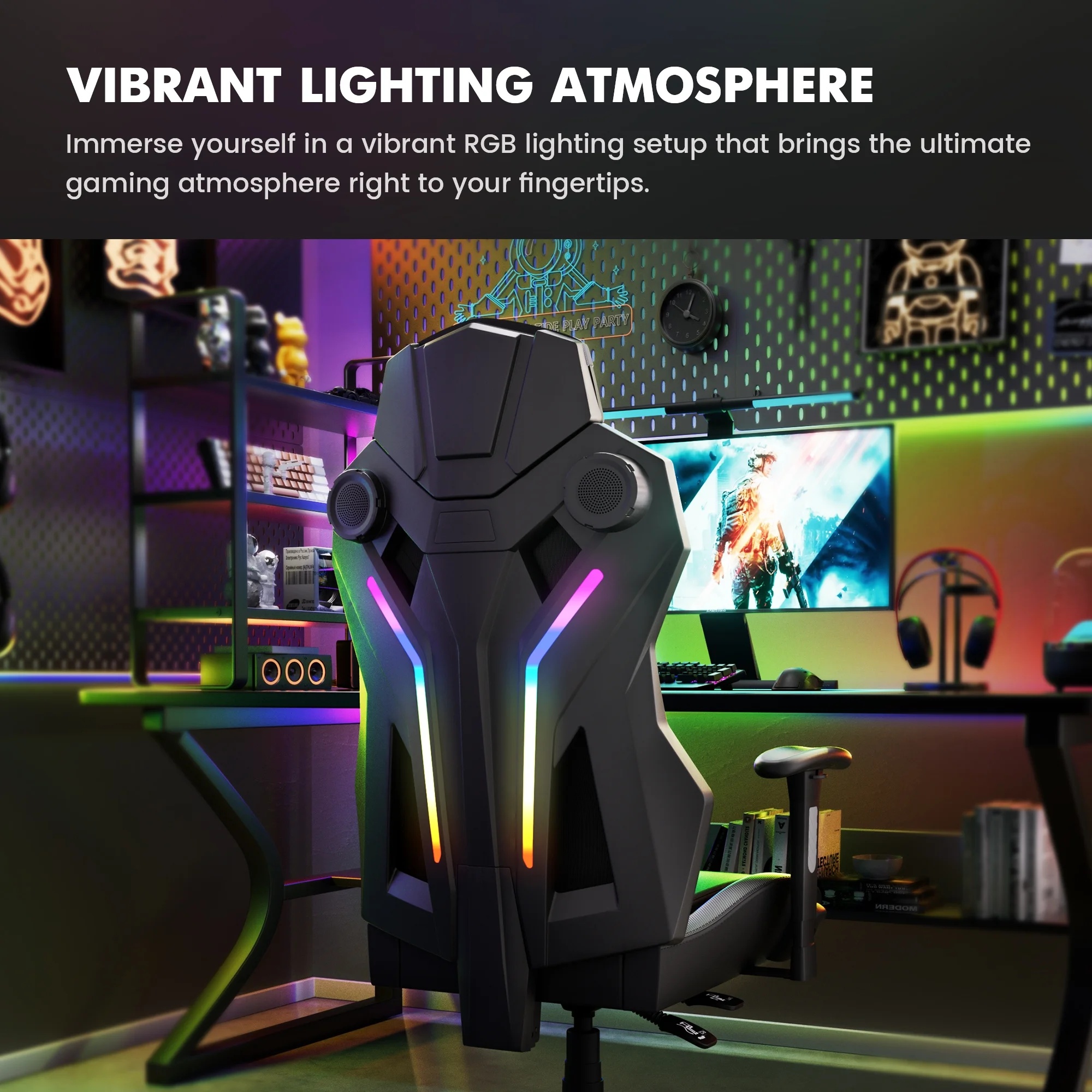 GTRACING LUFT-600 Gaming Chair with Bluetooth Speakers and LED Lighting, White - Image 10
