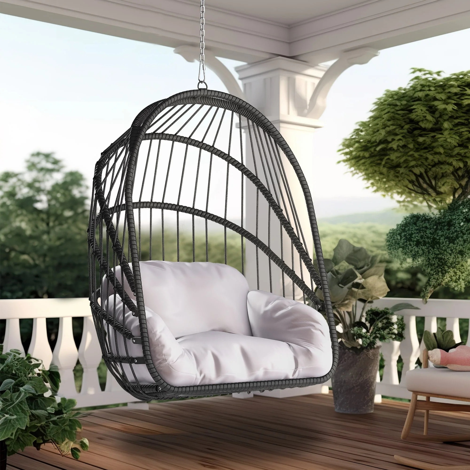 DWVO Wicker Egg Chair, Oversized Indoor Outdoor Lounger for Patio, Backyard, Living Room, Beige - Image 14