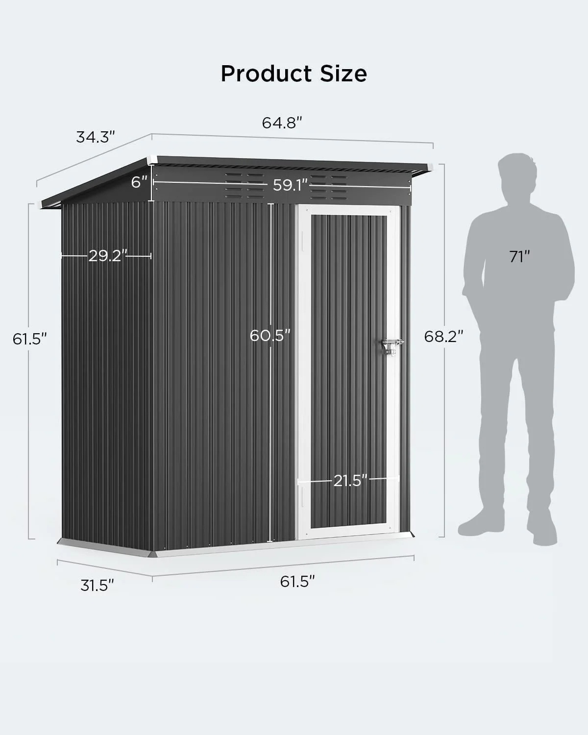 5' x 3' Outdoor Storage Shed, Metal Outdoor Storage Cabinet with Single Lockable Door, Waterproof Tool Shed,Gray - Image 3