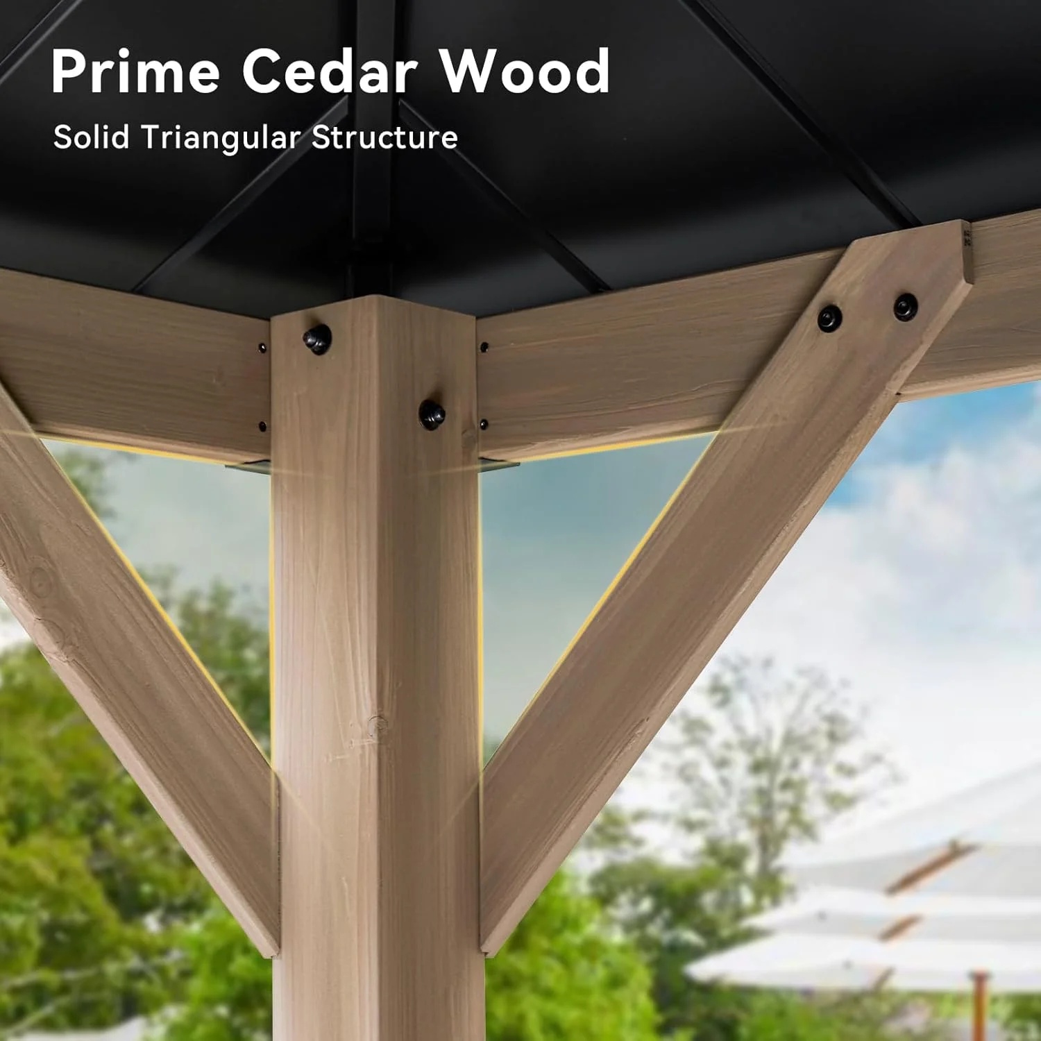 Aoxun 12' x 16' Outdoor Wood Gazebo, Hardtop Gazebo Permanent Wooden Pavilion with Galvanized Steel Double Roof, for Patio, Garden, Backyard, Cedar Wood - Image 9