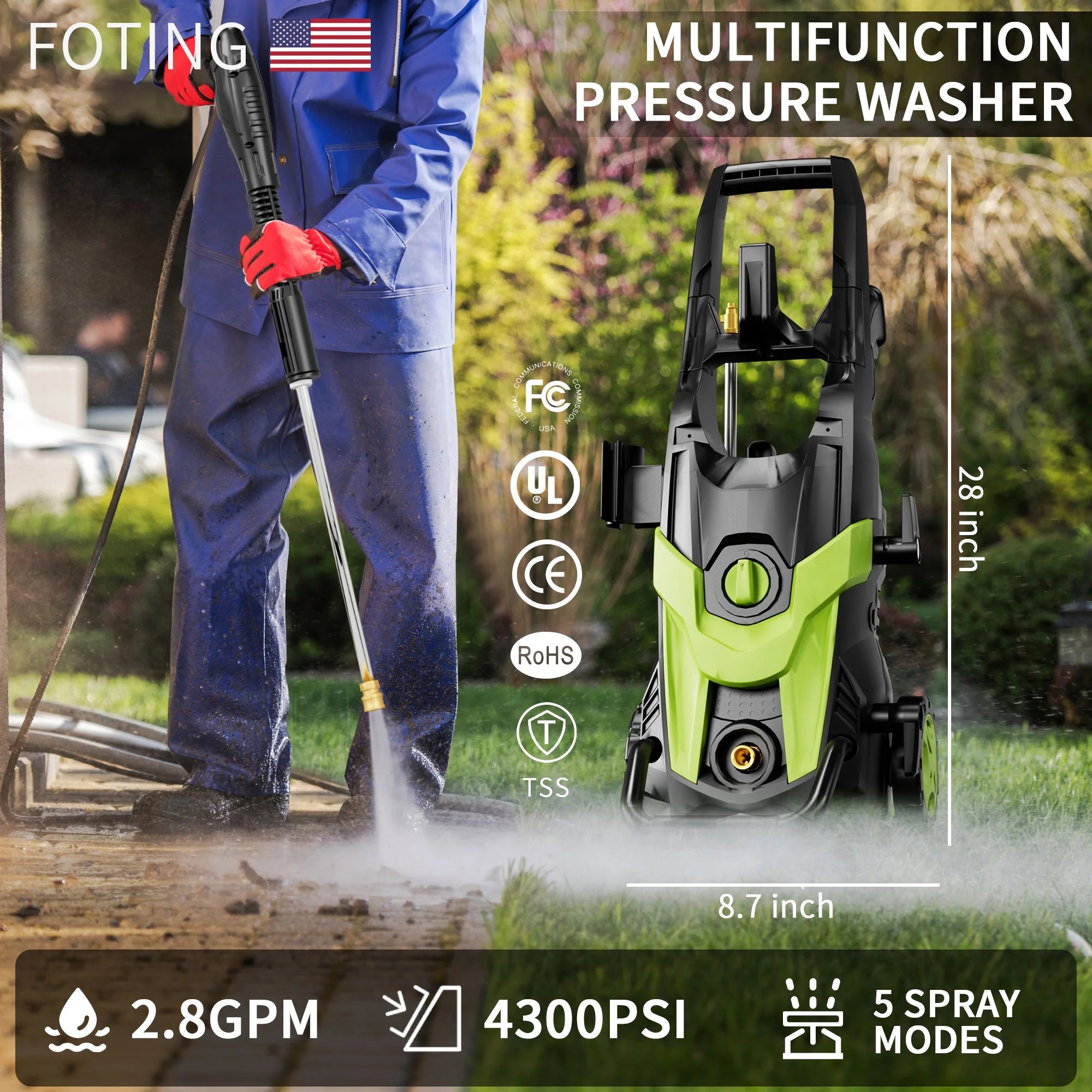 2024 Upgraded Electric Pressure Washer 4300 PSI 2.8 GPM Power Washer with Extra Hose, 23ft Hose 35ft Power Cord, 4 Nozzle and Detergent Tank for Cars, Fences, Patio - Image 23