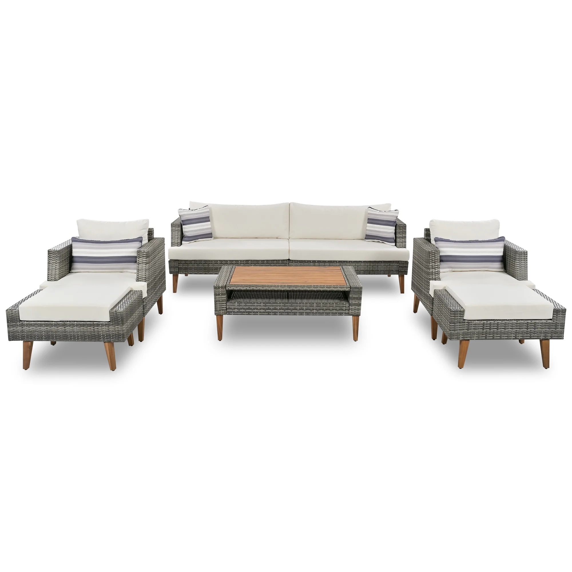6 Pieces Wicker Patio Furniture Set Outdoor Conversation Set, All Weather PE Rattan Sectional Sofa Couch with Storage Table and Cushions, Beige - Image 5