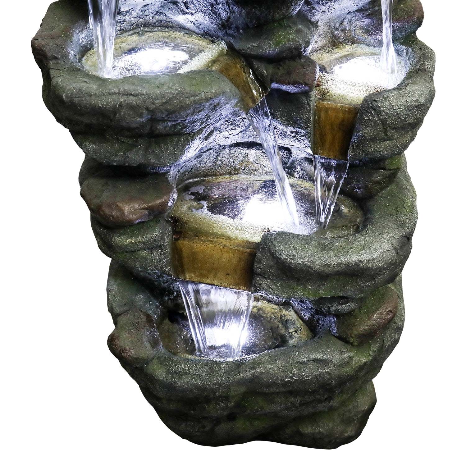 51" H Outdoor Water Fountain - 7-Tiers Rock Waterfall Fountain with LED Lights for Home Garden Decor - Image 13
