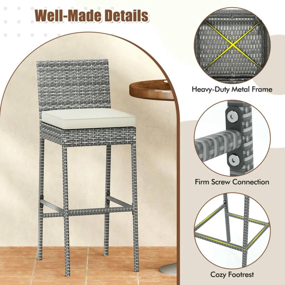 Aimee Lii Set of 2/4 Patio Wicker Barstools with Soft Seat Cushion and Cozy Footrest-Set of 4, Outdoor Patio Furniture for Porch Balcony, Sturdy - Image 4