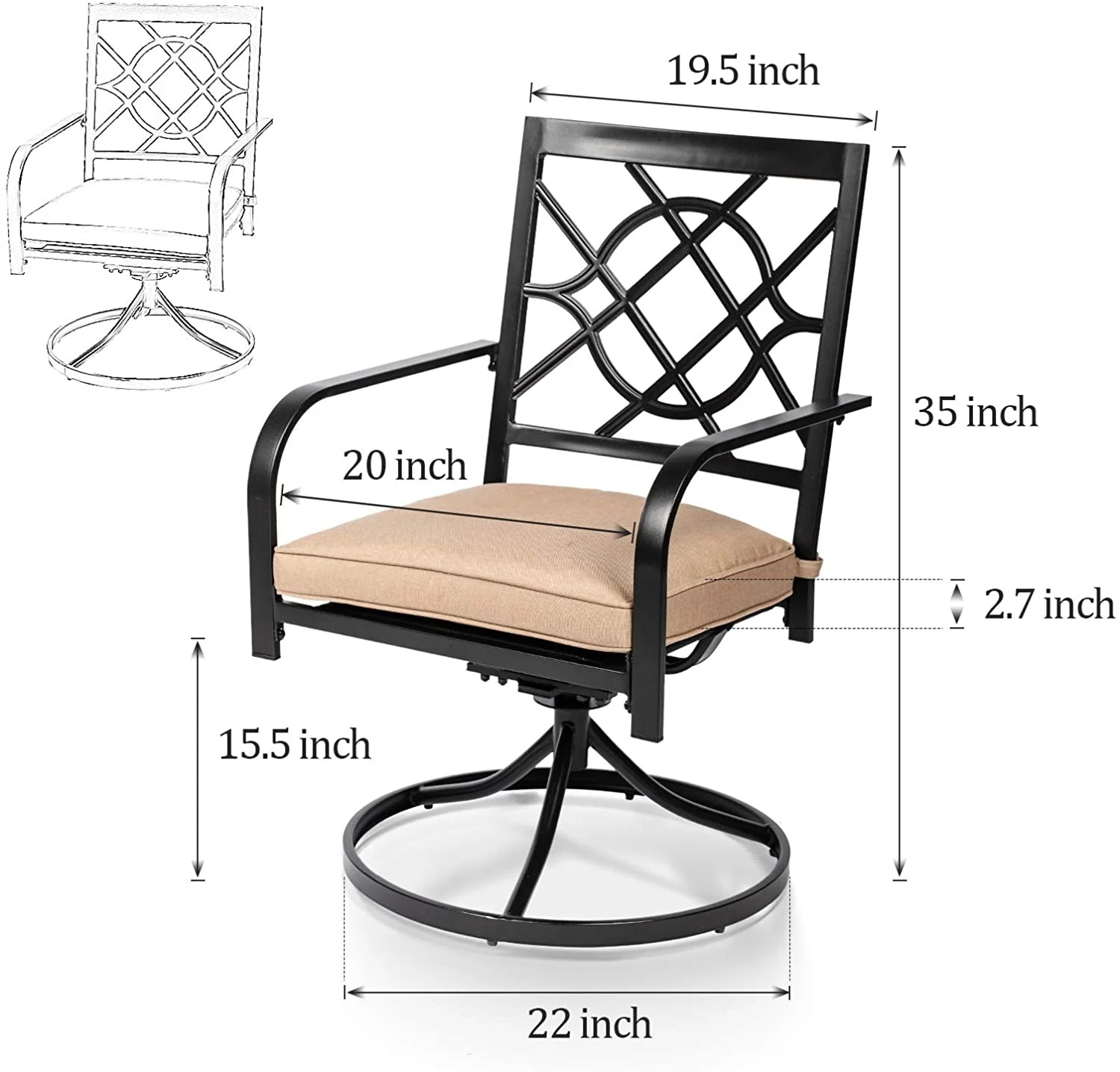 SUNCROWN 7-Piece Outdoor Wrought Iron Chairs and Table Patio Dining Furniture Set - 6 Stackable Metal Chairs, 1 Steel Slat Bistro Table and 1 Brown 9Ft Patio Umbrella for Garden Backyard Deck - Image 53