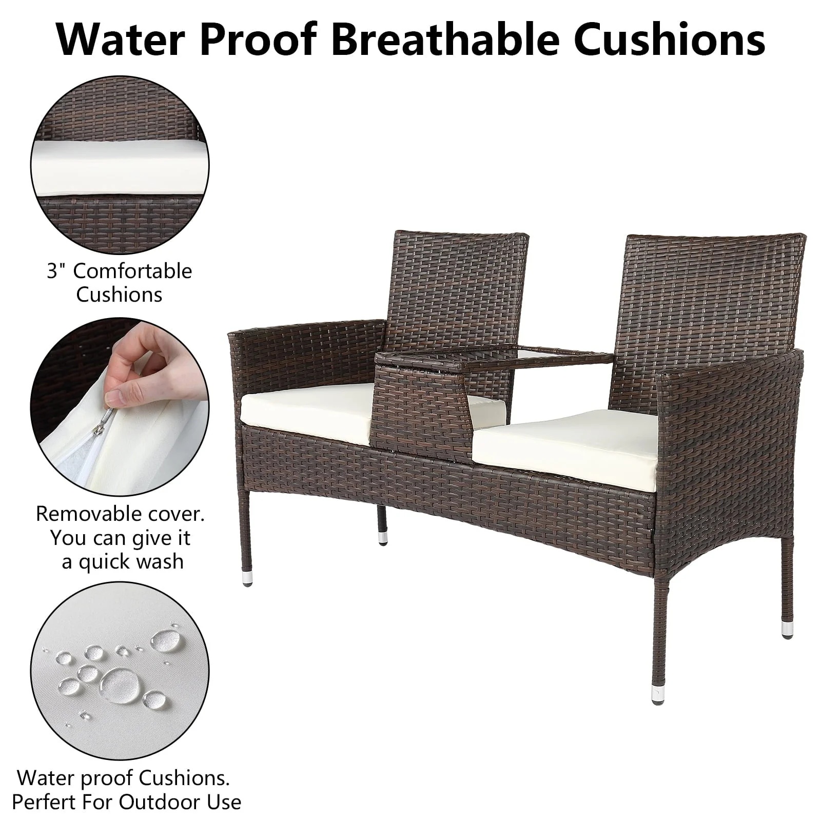 UBesGoo Patio Rattan Loveseat Table Chairs Chat Set with Waterproof Cushion, Outdoor Furniture, Wicker Conversation Set - Image 10
