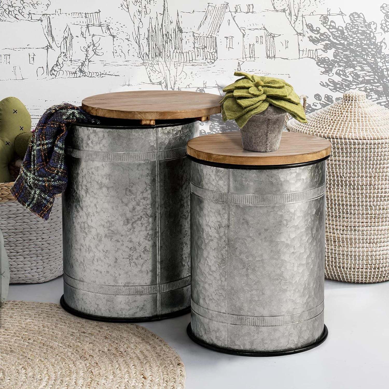 Oneinmil Set of 2 Modern Farmhouse Coffee End Table, with Large Storage Space, End Bench for Living Room, Bedroom, Gray